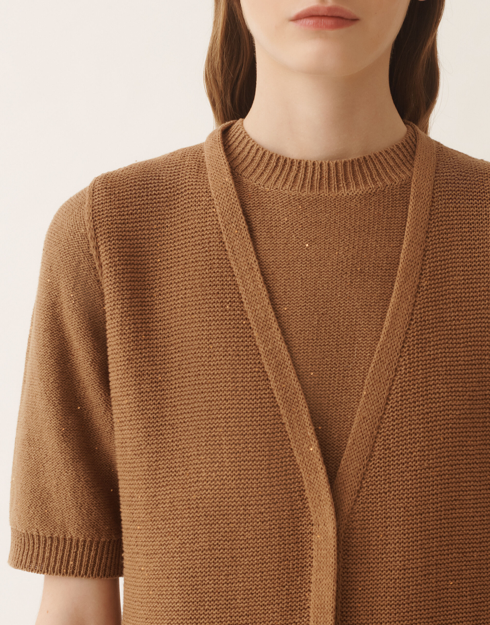 Fabiana Filippi Cardigan vest in cotton and linen with sequins, wicker WICKER MAD276F470D2730000