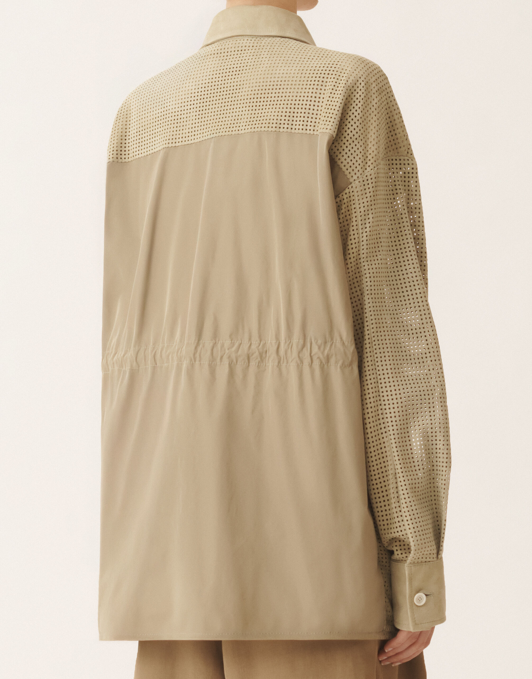 Shirt in perforated suede, khaki for Women | Fabiana Filippi®
