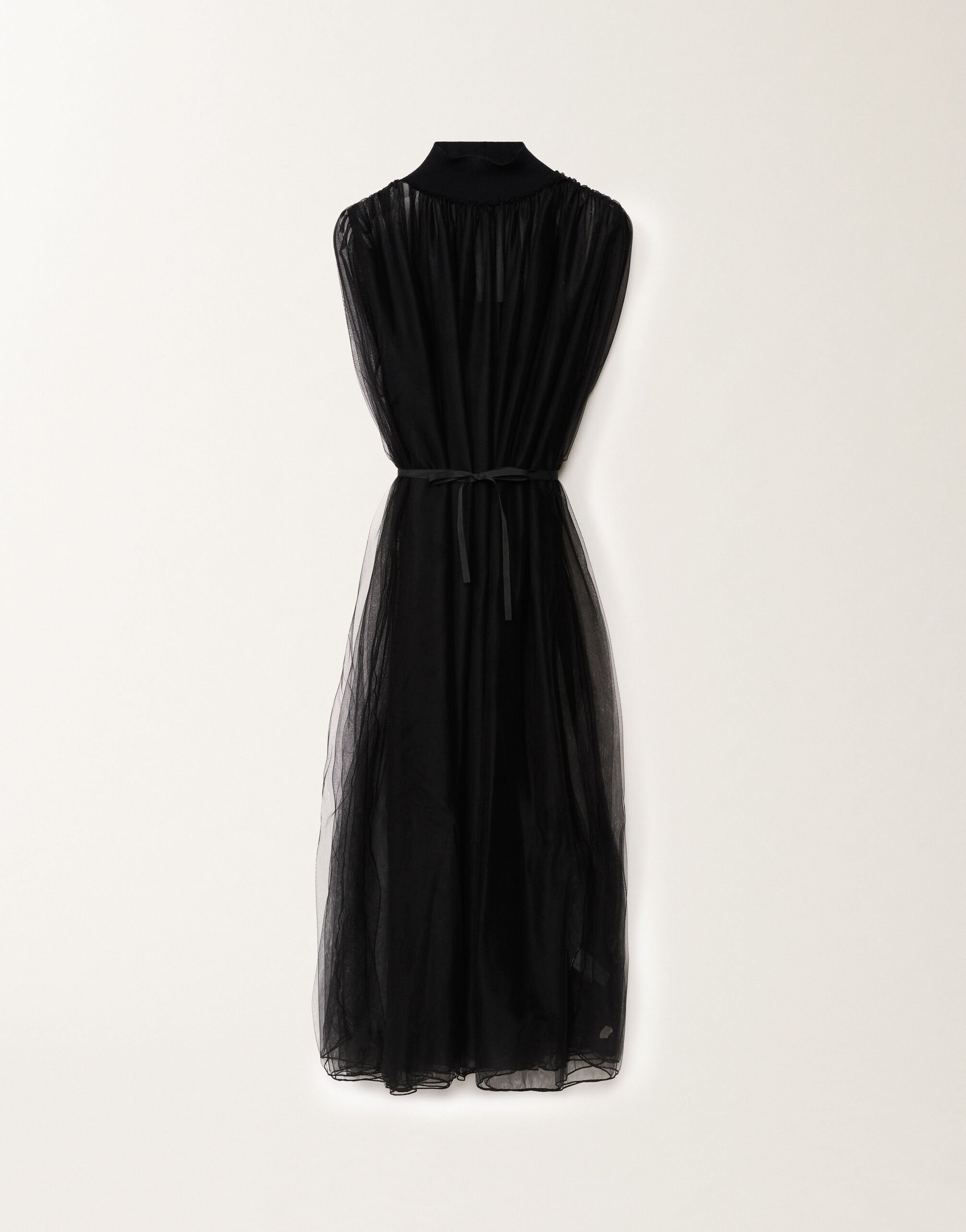 TULLE SLEEVELESS DRESS WITH KNIT TURTLE NECK COLLAR for