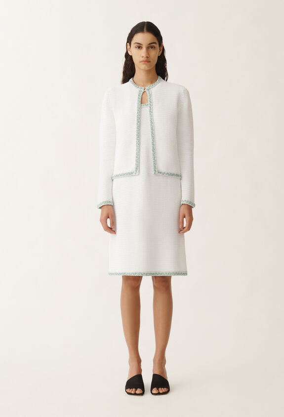 Fabiana Filippi Cardigan in cotone organico, bianco ottico e verde acqua BIANCO OTTICO/VERDE ACQUA MAD275F669L3810000