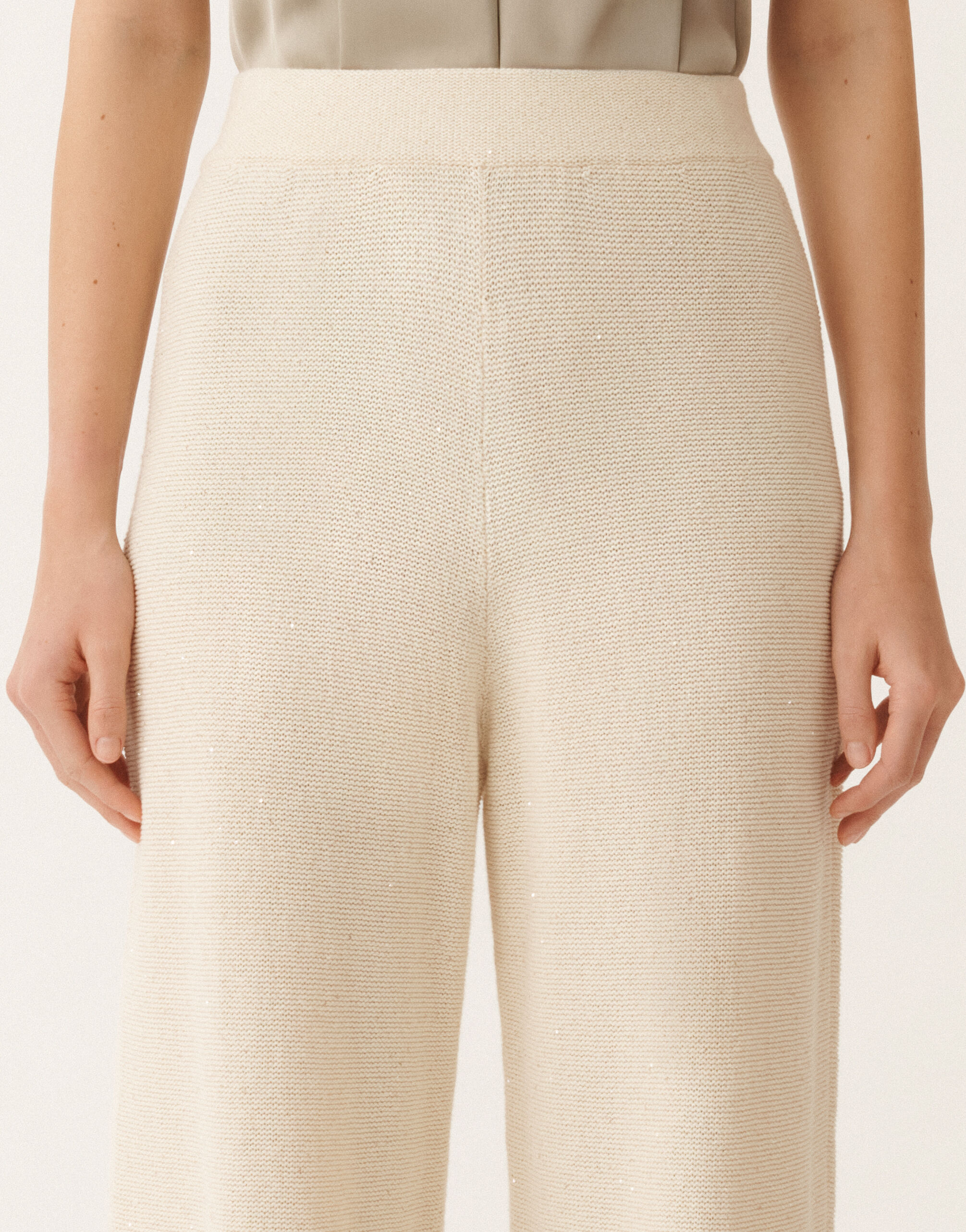 Fabiana Filippi Cotton and linen trousers with sequins, vanilla VANILLA PAD265F351D2730000