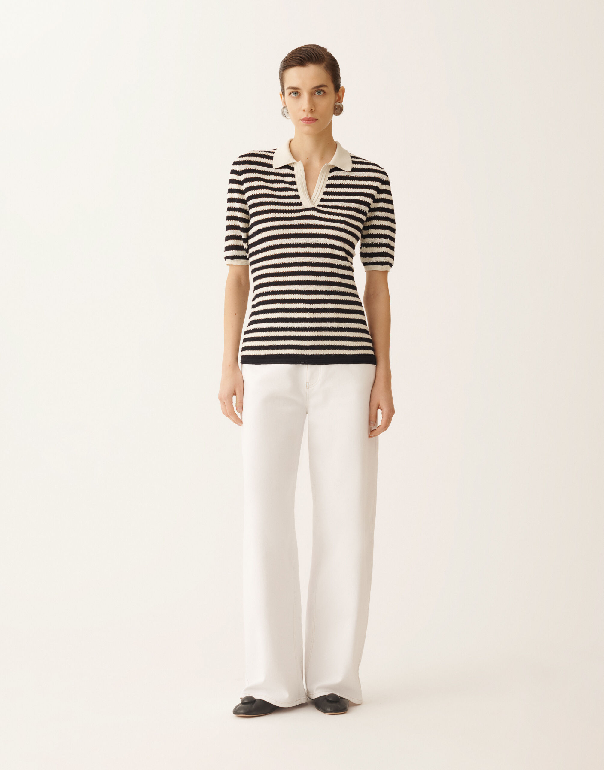 Fabiana Filippi Polo en coton biologique avec micro sequins, couleur beurre et bleu BLEU NUIT MAD276F474M1660000