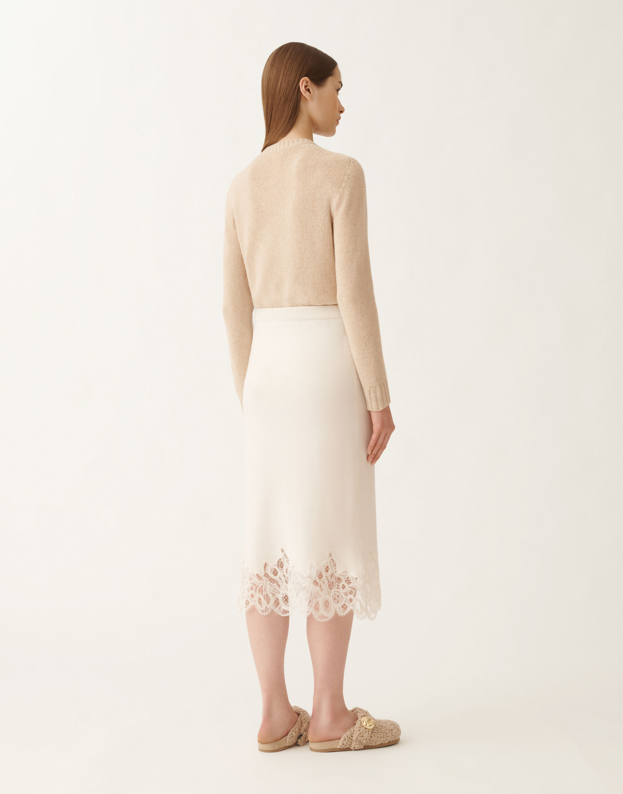 Platinum skirt with macramé lace, raffia for Women | Fabiana Platinum skirt with macramé lace, raffia for Women | Fabiana