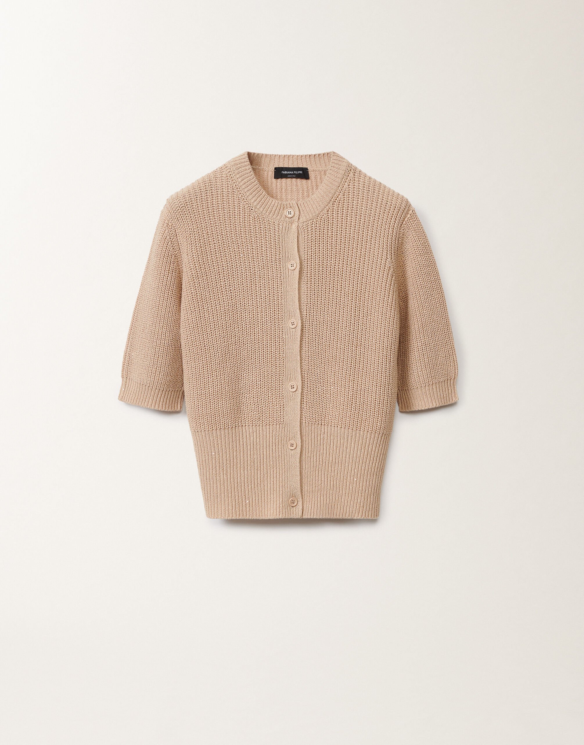 Fabiana Filippi Cotton and linen cardigan with sequins, sand SAND MAD275F520L3510000