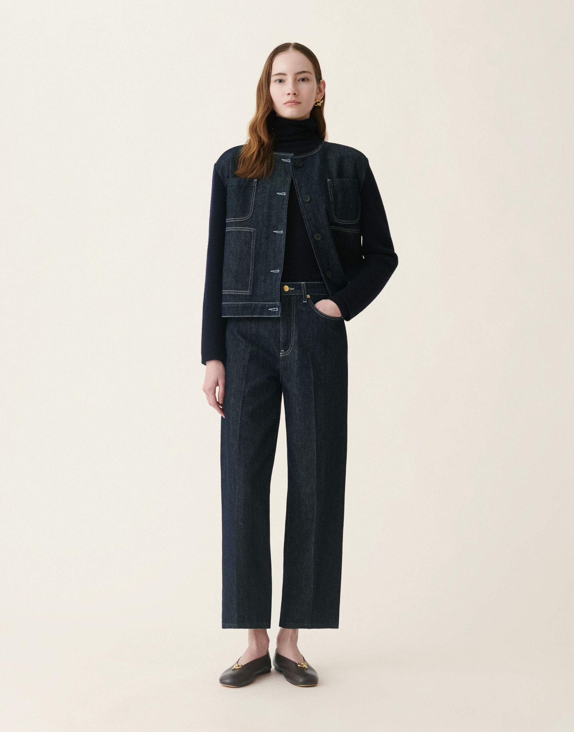 Fabiana Filippi Blouson en denim et maille, bleu nuit Bleu nuit GCD216F160M3580000