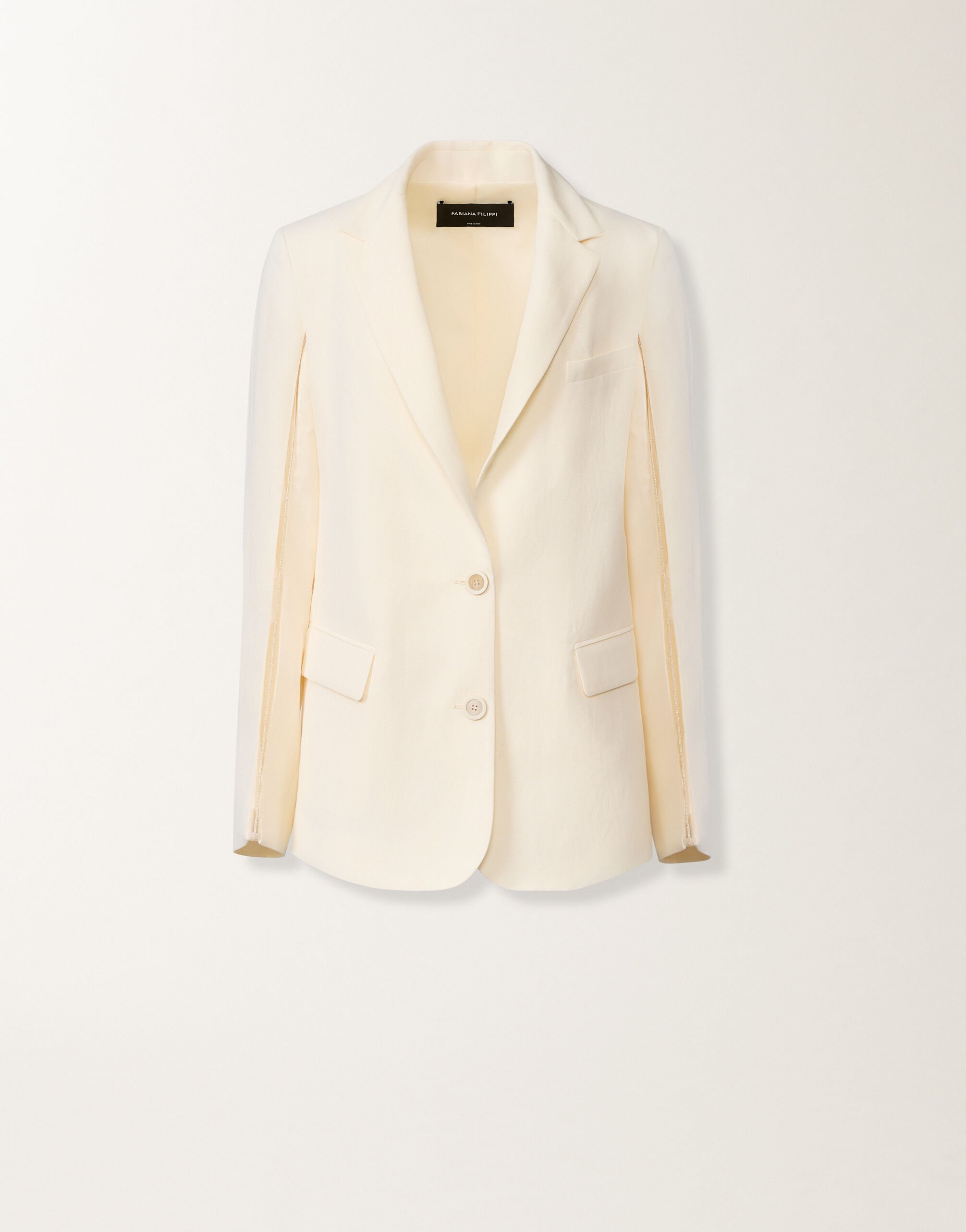 Übergroße Jacke aus fließendem Leinen und Viskose, butterfarben Fabiana Filippi Übergroße Jacke aus fließendem Leinen und Viskose, butterfarben BUTTER GCD276F218M1480000