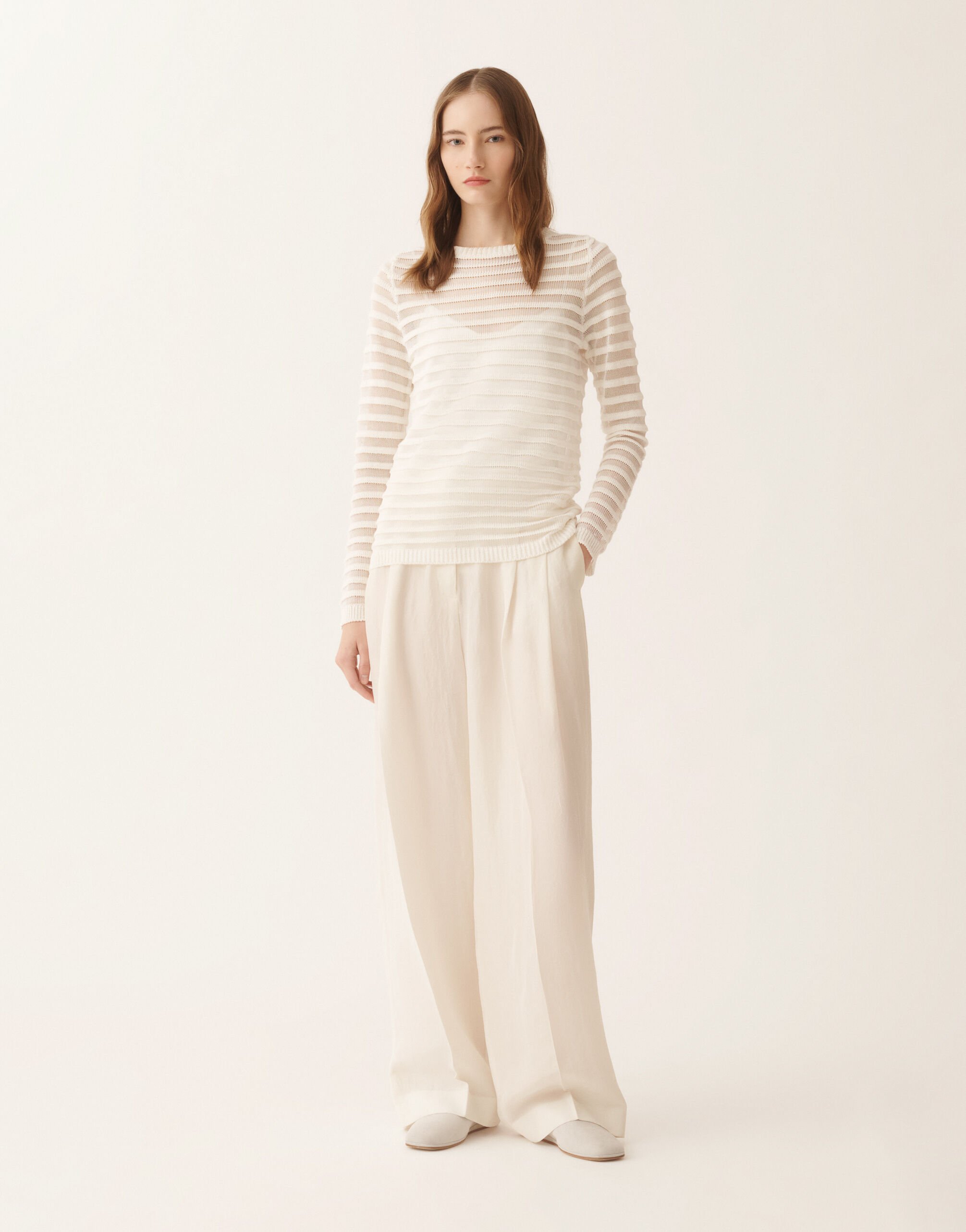 Fabiana Filippi White cotton and linen sweater with sequins White MAD266F102L7680000