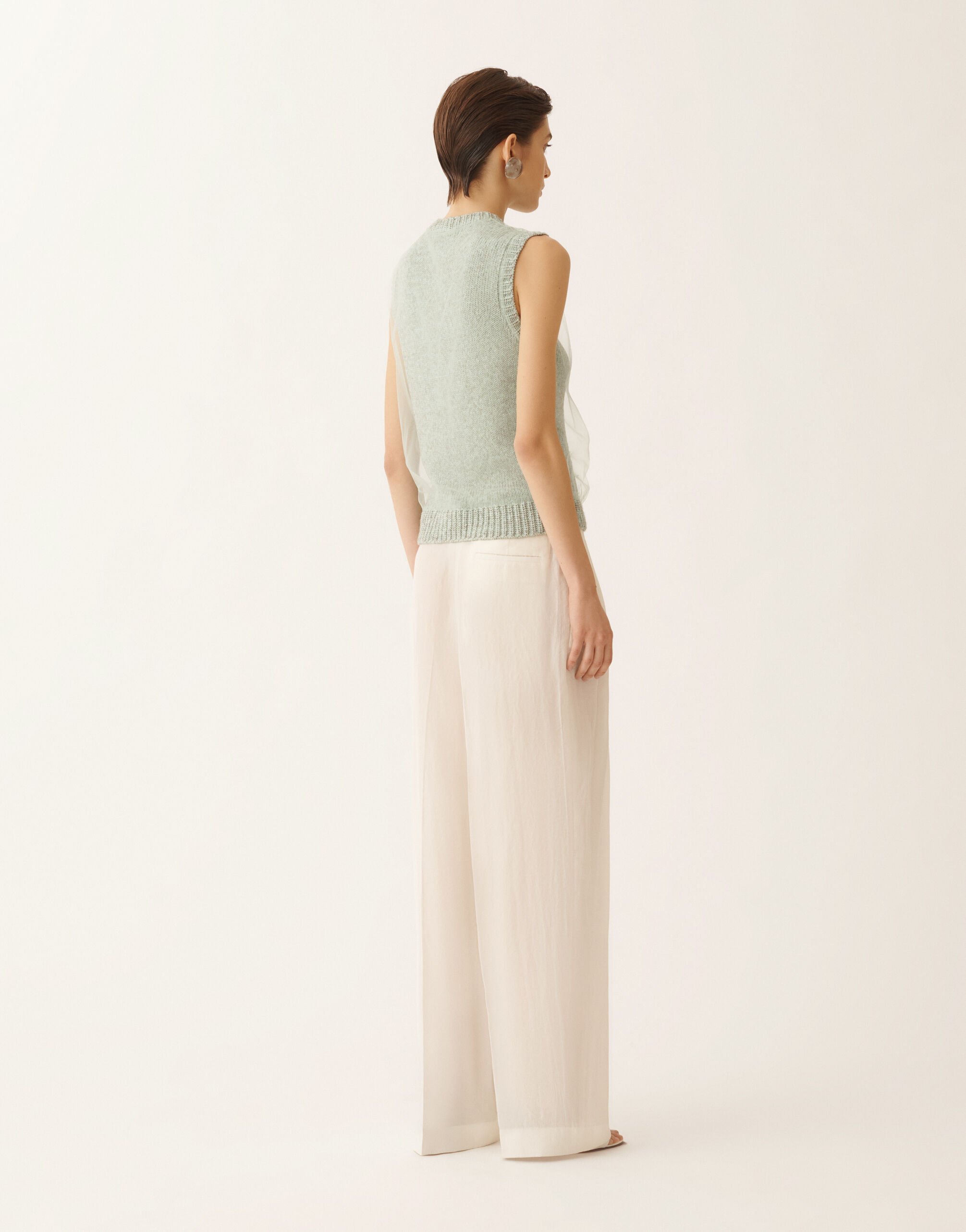 Fabiana Filippi Cropped vest in mouliné yarn, Ghirri green Ghirri Green MAD266F112L7450000