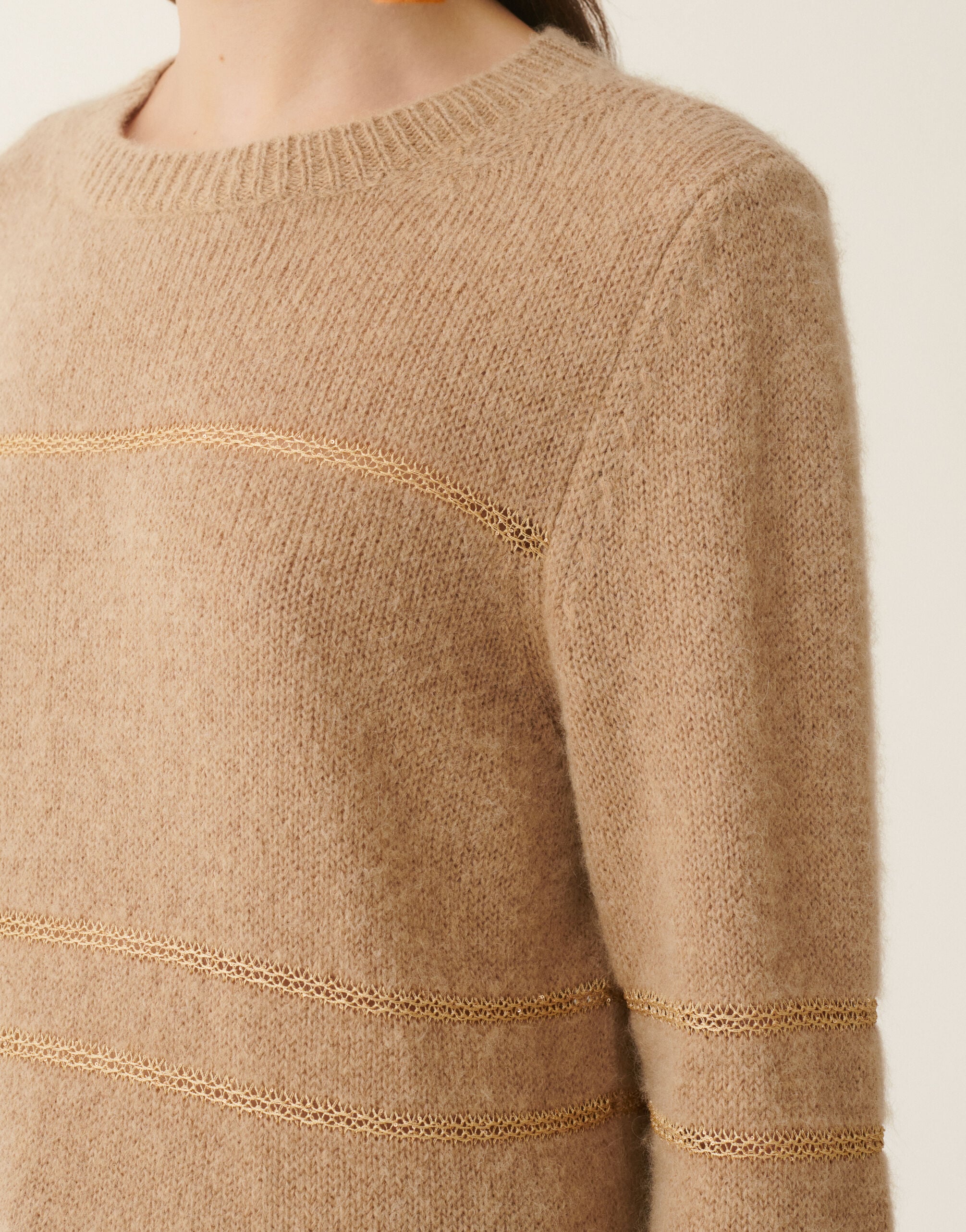 Platinum and mohair striped sweater, beech Fabiana Filippi Platinum and mohair striped sweater, beech Beech MAD226F438M4770000