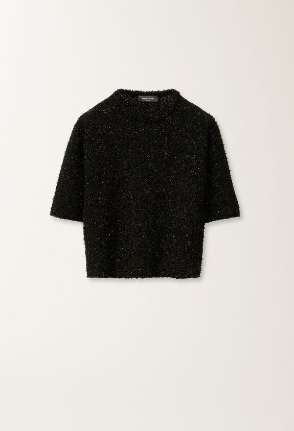 Fabiana Filippi Tweed-effect T-shirt, black BLACK MAD265F123L1670000