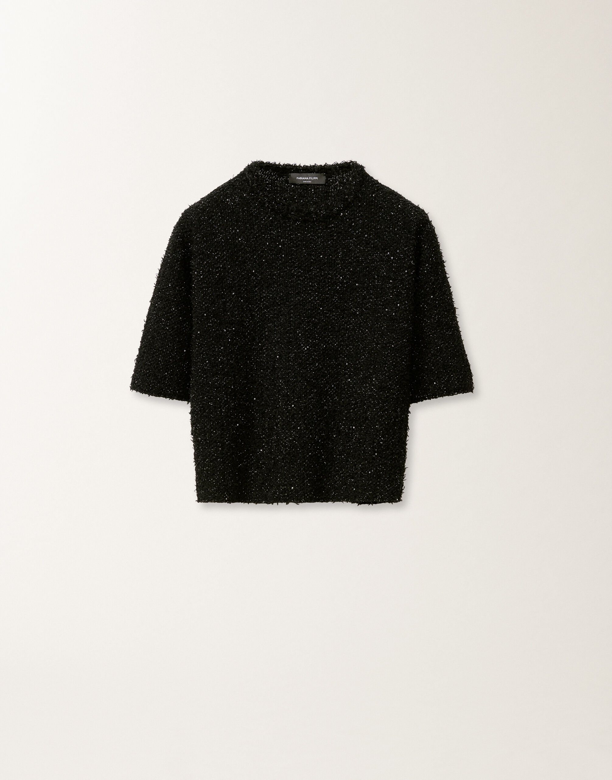 Fabiana Filippi Tweed-effect T-shirt, black BLACK MAD265F123L1670000