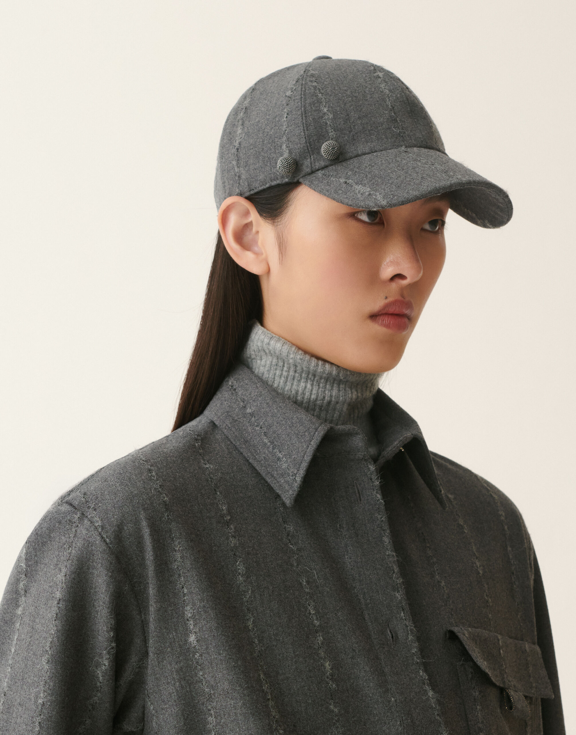 Pinstripe flannel baseball cap, charcoal Fabiana Filippi Pinstripe flannel baseball cap, charcoal Charcoal SAD226A941M4130000