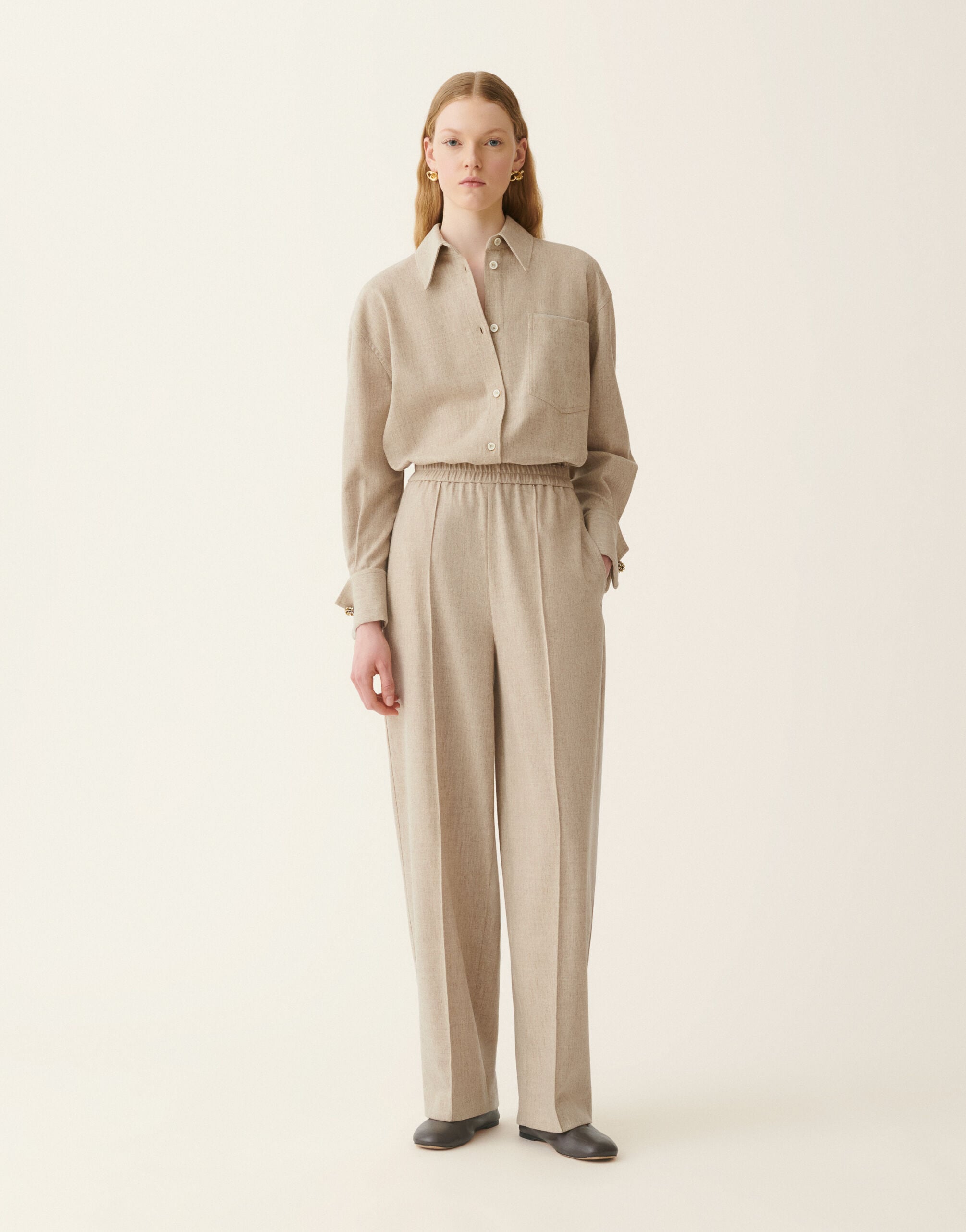 Fabiana Filippi Wide-leg flannel trousers, greige Greige PAD226F336M3780000