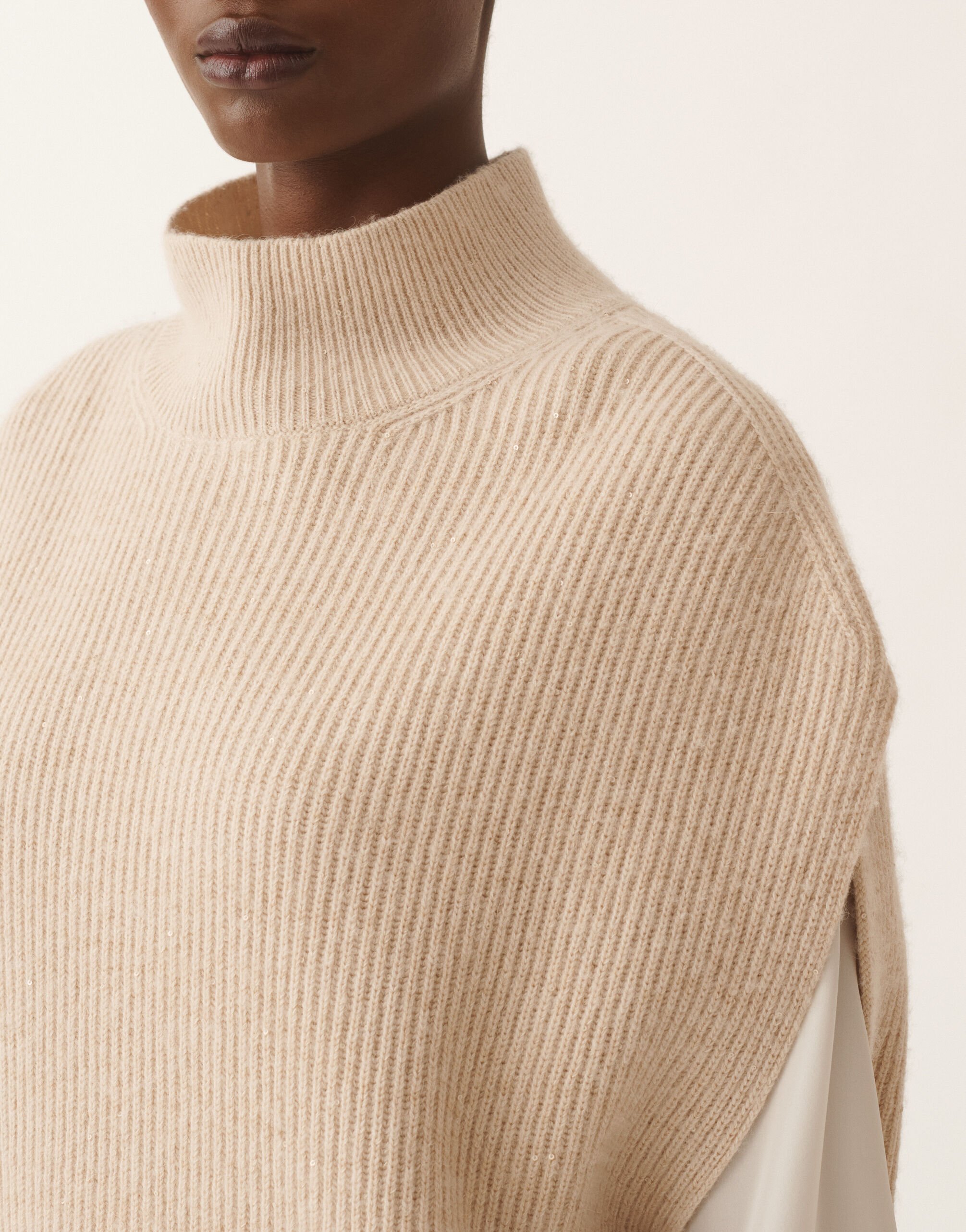 Fabiana Filippi Pullover aus Platin mit Pailletten, Kordel Beige MAD225F538L6760000