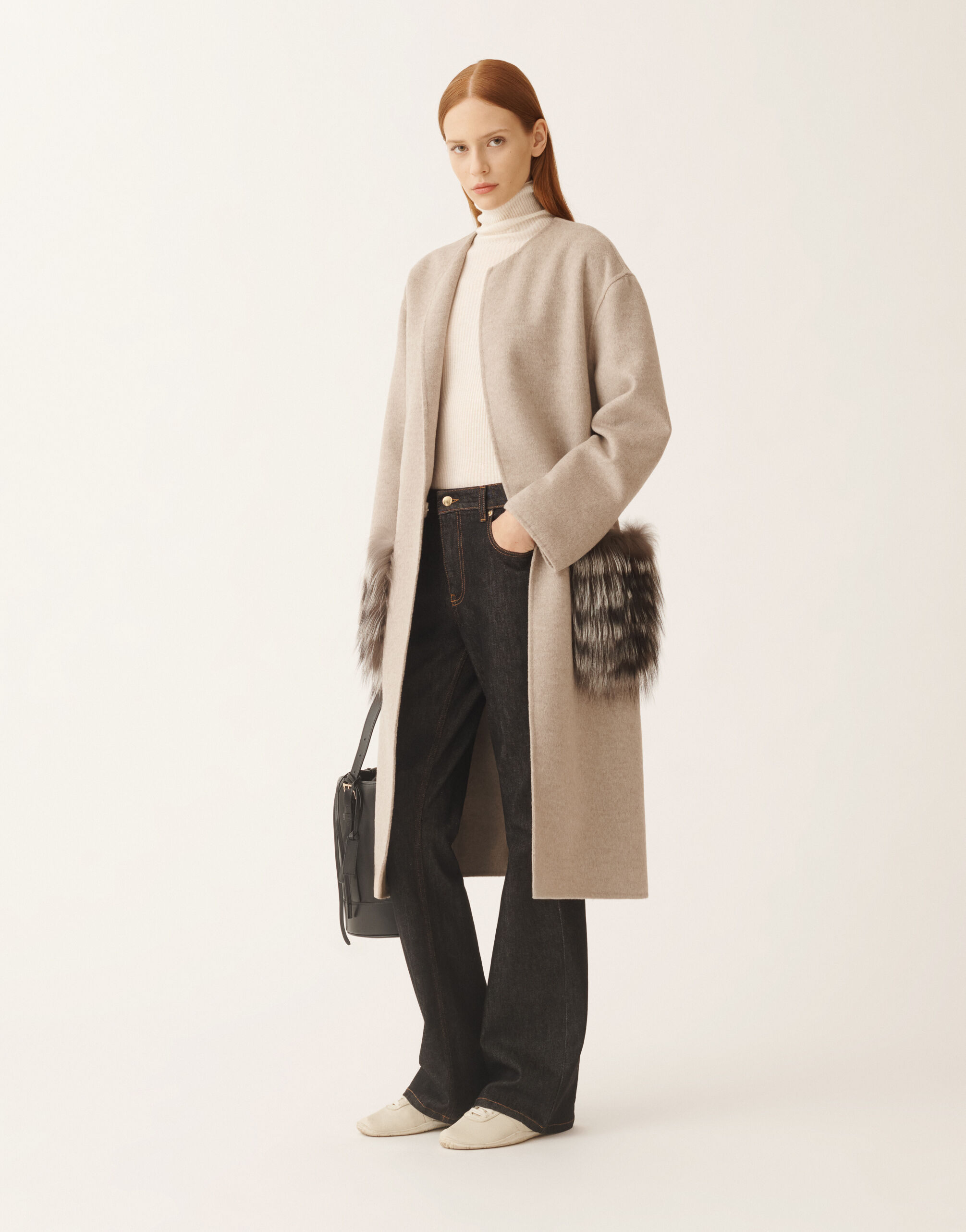 Double-faced wool and cashmere coat, coriander for Women | Fabiana