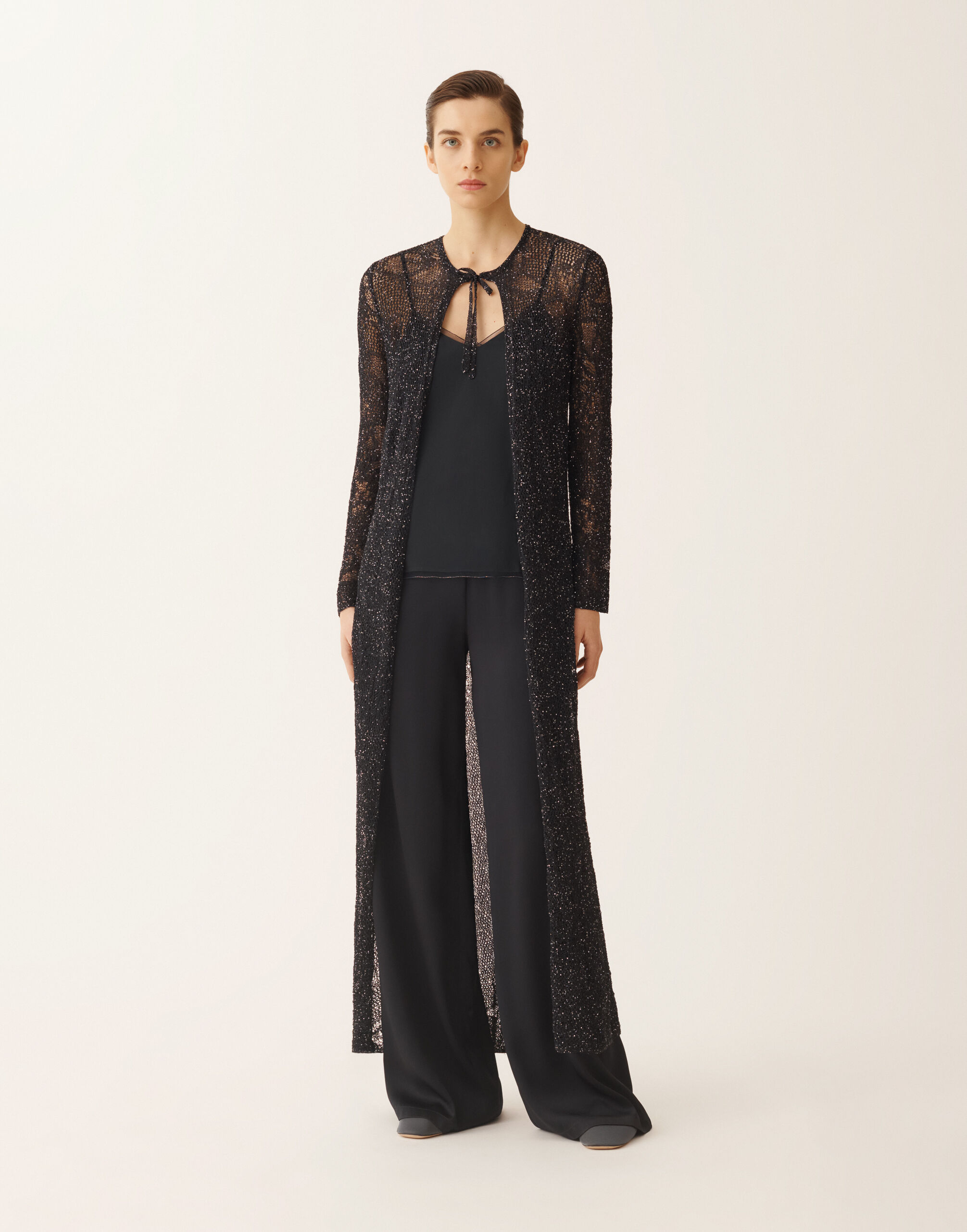 Long cardigan in midnight blue micro sequins for Women | Fabiana