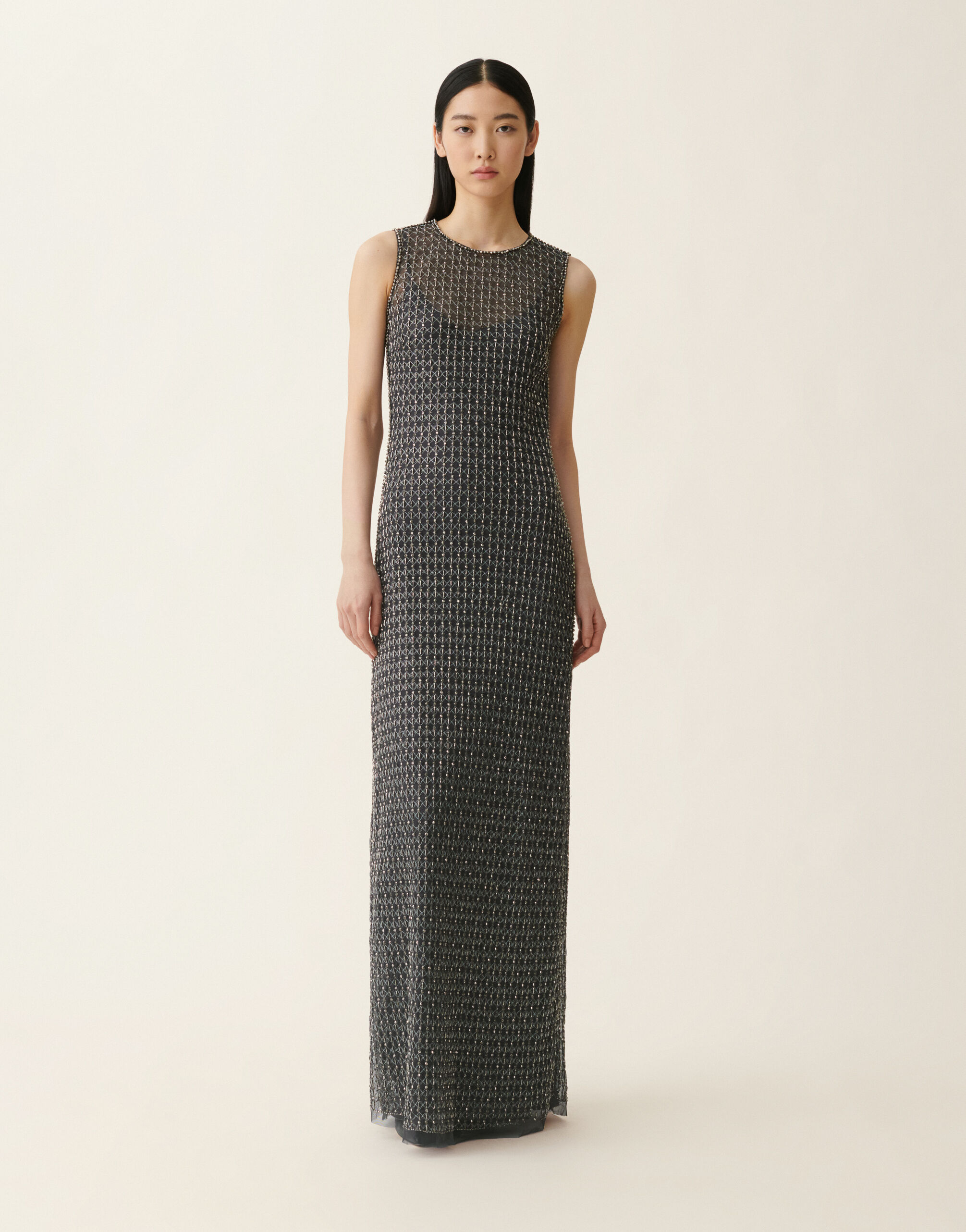 Moonlight embroidered slip dress, charcoal Fabiana Filippi Moonlight embroidered slip dress, charcoal Charcoal ABD226F598M4400000