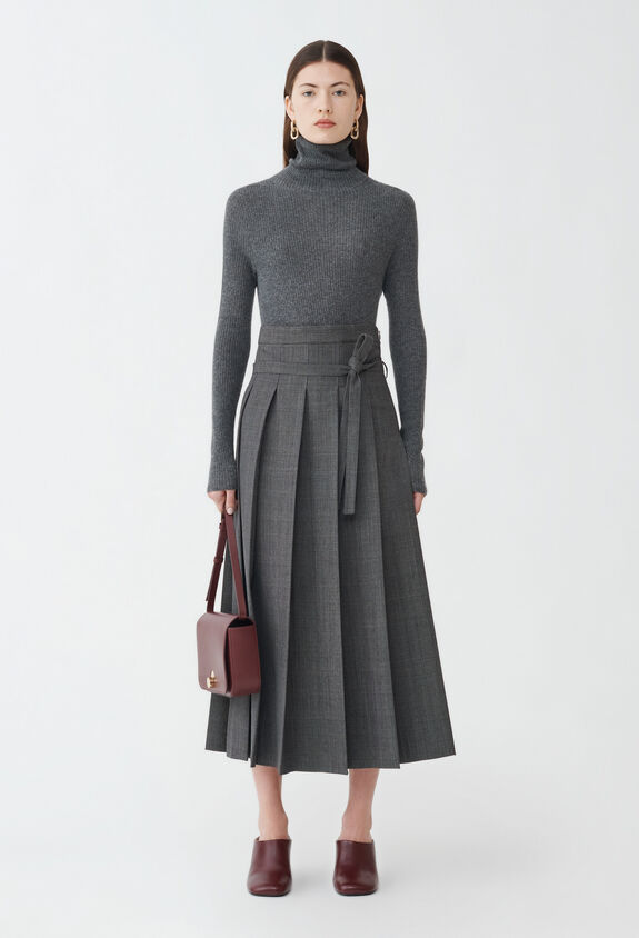 Fabiana Filippi PRINCE OF WALES HIGH WAISTED PLEATED SKIRT GREY GND214F349D7280000