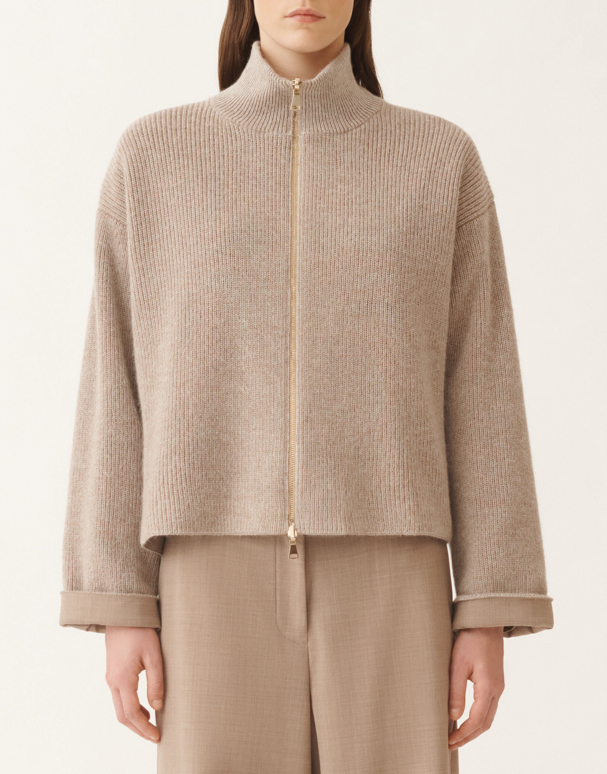 Fabiana Filippi Chaqueta reversible de mohair platino en lana ligera, cacao y arce Blanco GCD225F641L6800000