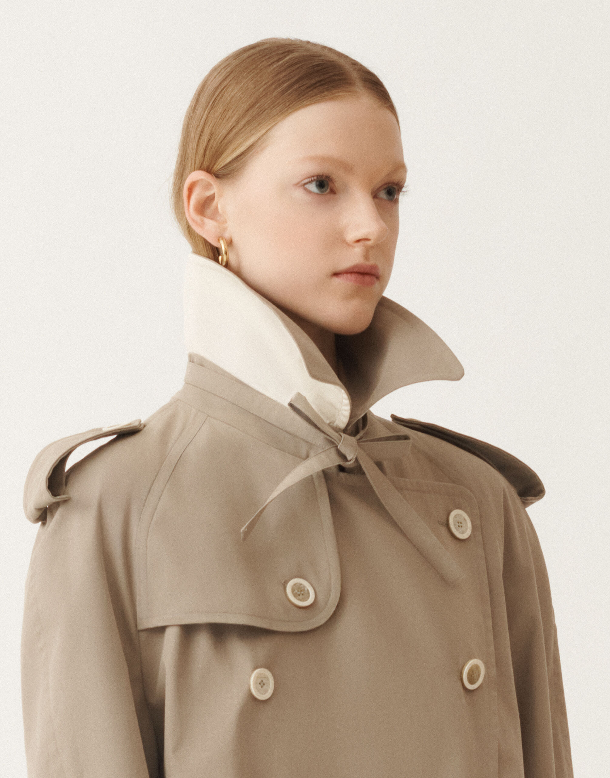 Extra-fine twill double-breasted trench coat, olive for