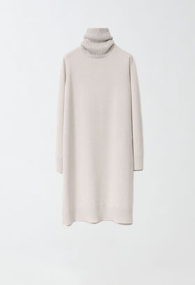 Fabiana Filippi PLATINUM TURTLE NECK KNIT DRESS WITH SEQUIN COLLAR GREY GCD214F184D7280000