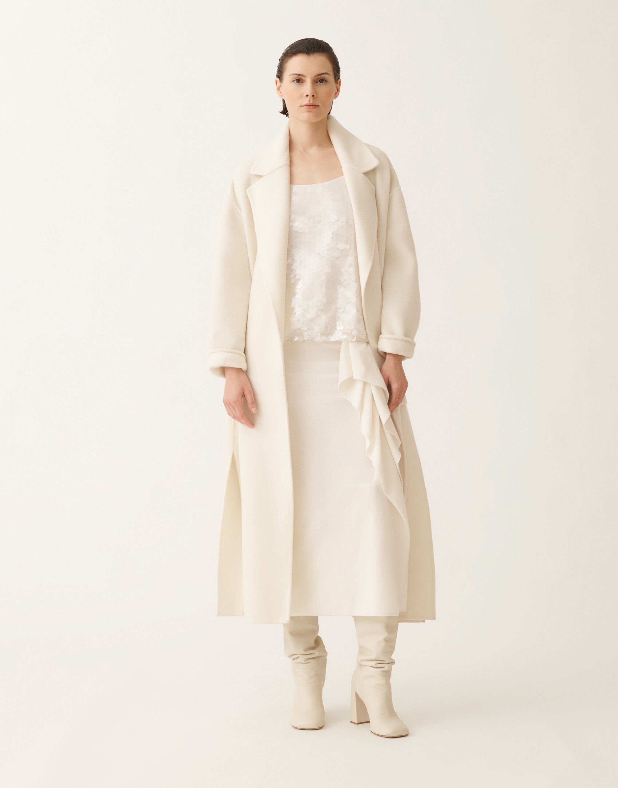 Fabiana Filippi Double-faced soft wool and cashmere coat, butter White CTD225F680D9060000