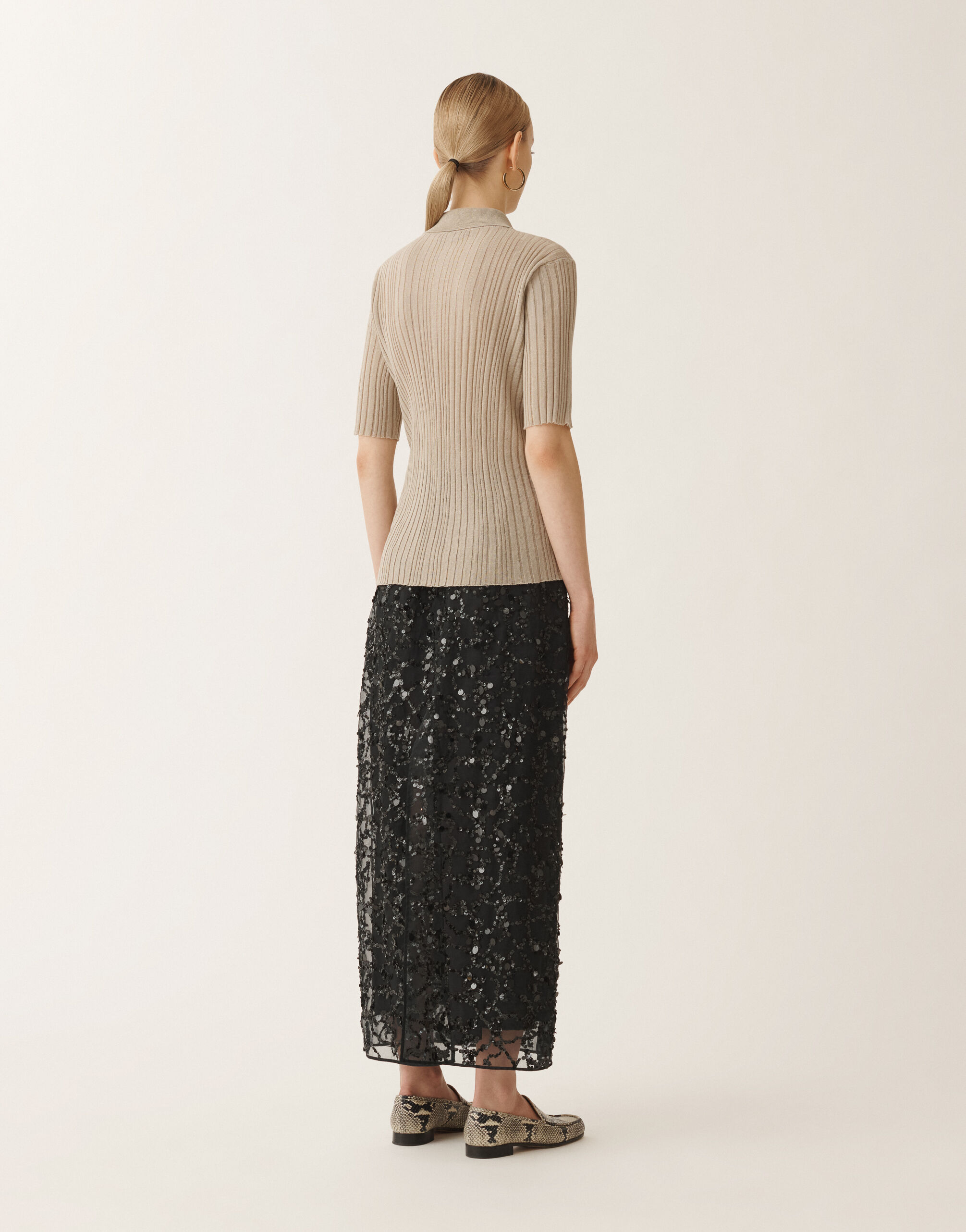 Fabiana Filippi Linen ribbed polo, greige GREIGE MAD275F507D8560000