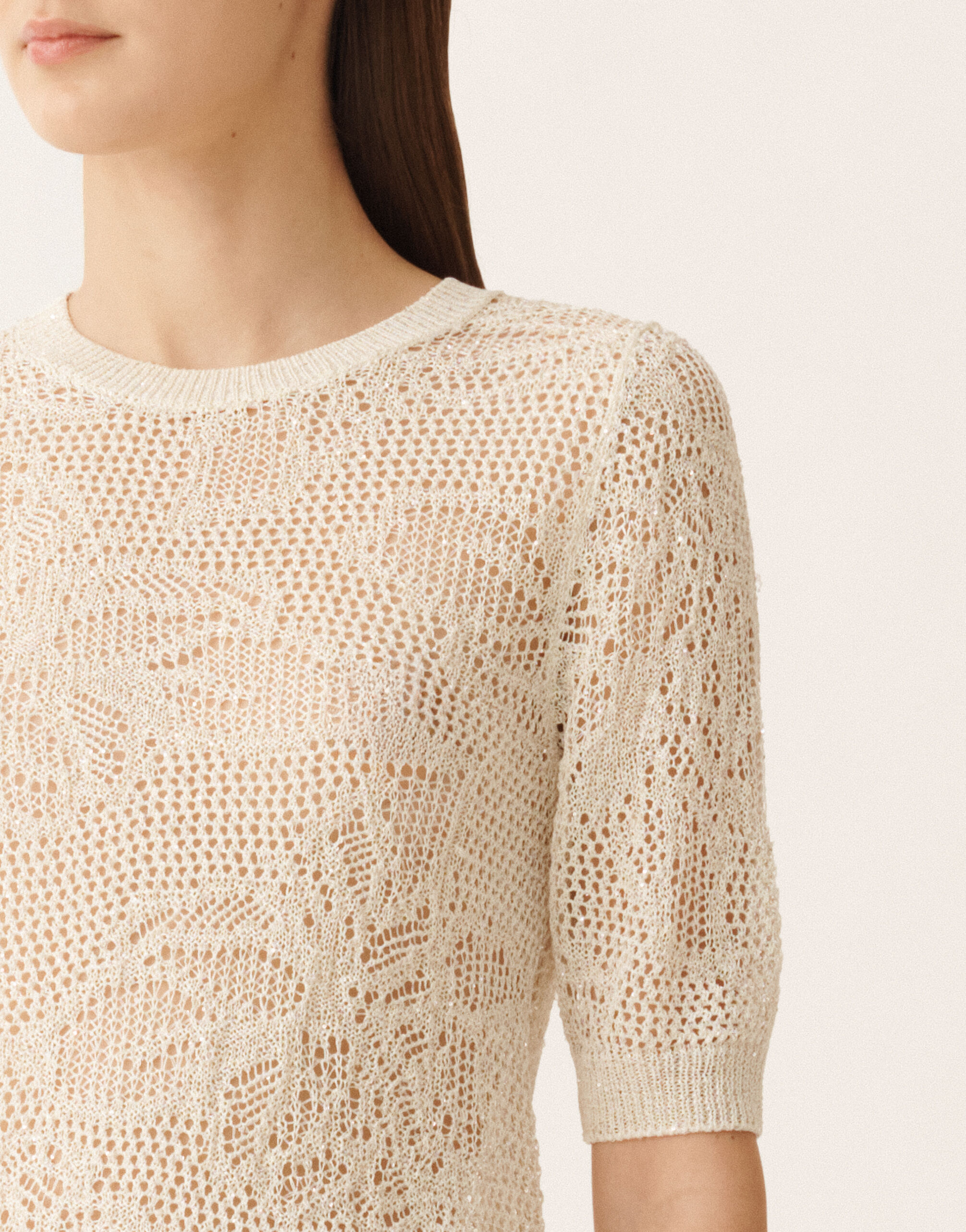 Pull en micro-paillettes, mastice Fabiana Filippi Pull en micro-paillettes, mastice MASTIC MAD276F131D8640000