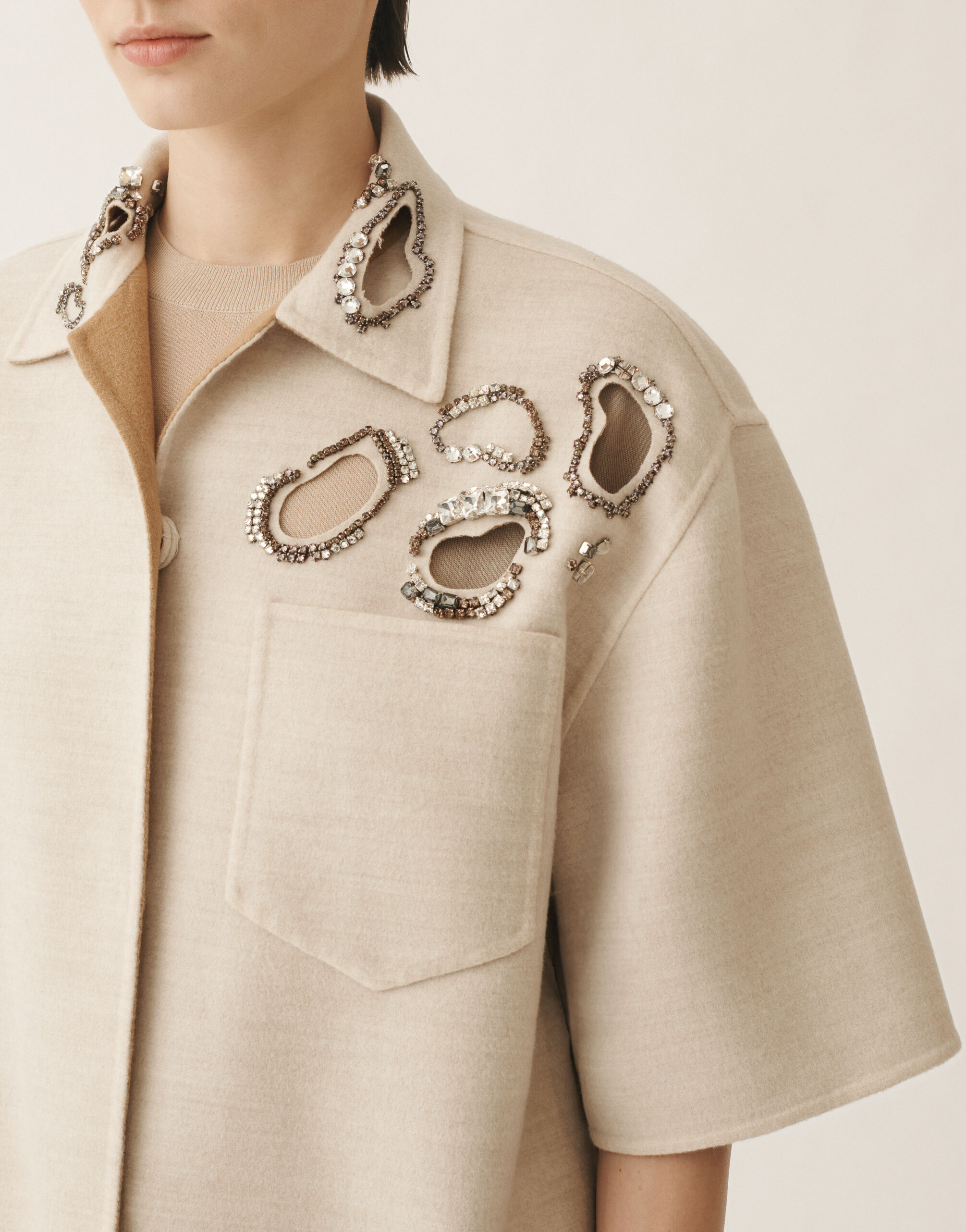 Fabiana Filippi Double wool shirt jacket, rope and wicker BEIGE CTD215F306L5530000