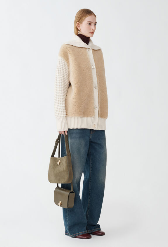 Fabiana Filippi AVIATOR SHEARLING JACKET WITH KNIT BACK AND SLEEVE BROWN PLD224F230L0910000