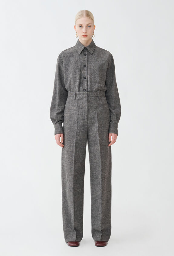 Fabiana Filippi Hose Norcia mit weitem Schnitt aus Flanell, graphitgrau und weiß GRAU PAD224F331D7440000