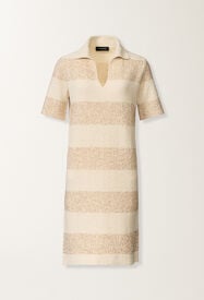 Fabiana Filippi Striped cotton tweed dress with sequins, in butter and khaki BUTTER ABD276F598M1010000