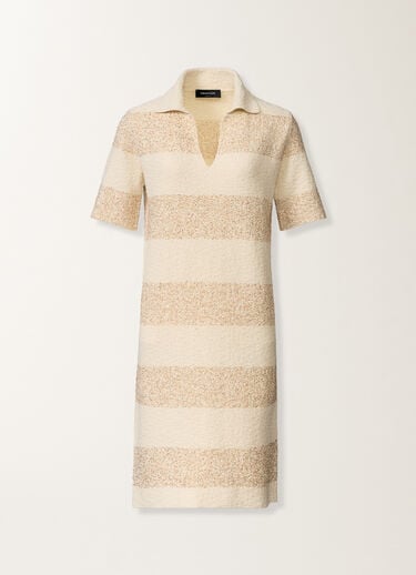 Fabiana Filippi Striped cotton tweed dress with sequins, in butter and khaki BUTTER ABD276F598M1010000