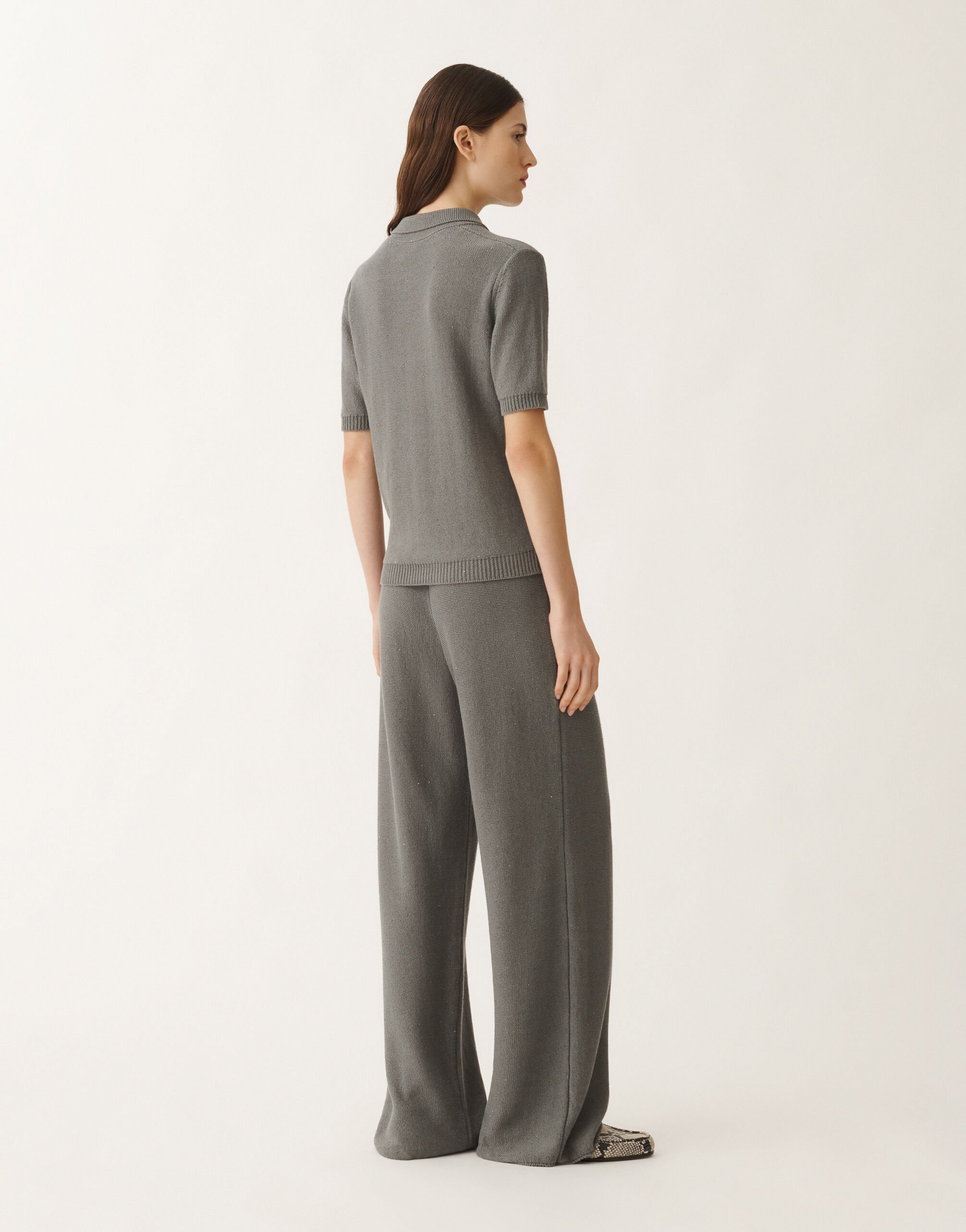 Fabiana Filippi Cotton and linen sweater with sequins, lead GREY MAD265F004D2730000
