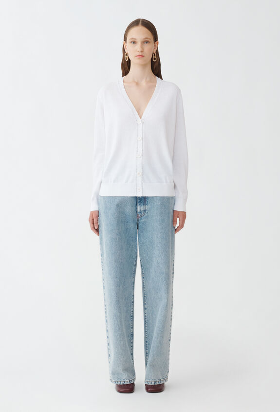 Fabiana Filippi COTTON CARDIGAN WITH SEQUIN THREAD OPTICAL WHITE MAD274F359H4960000