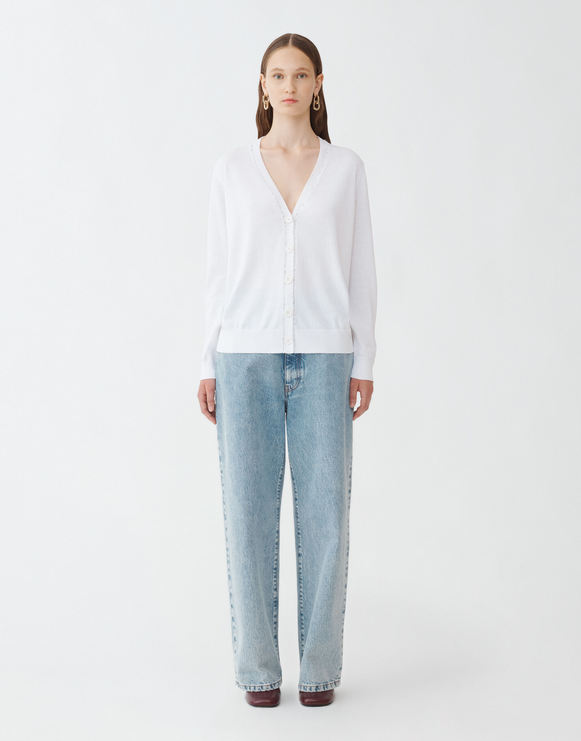 Fabiana Filippi COTTON CARDIGAN WITH SEQUIN THREAD OPTICAL WHITE MAD274F359H4960000