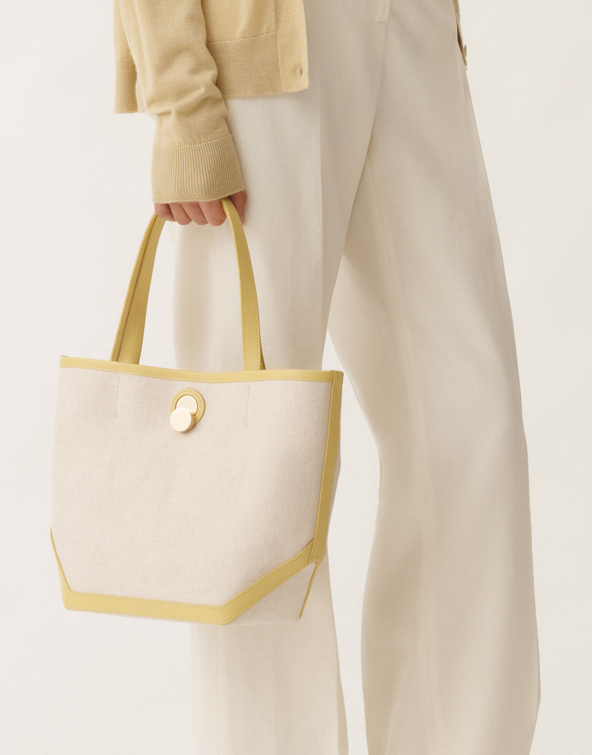 Fabiana Filippi Eclissi canvas and leather medium tote bag, cedar YELLOW BGD265A907L2150000