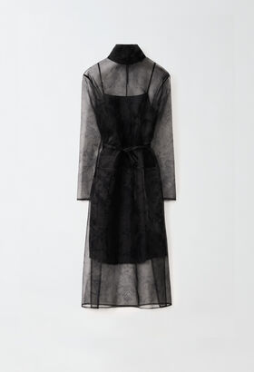 Fabiana Filippi FABULA VITAE ORGANZA LONG SLEEVE PANEL DRESS BLACK CTD214F382D7520000