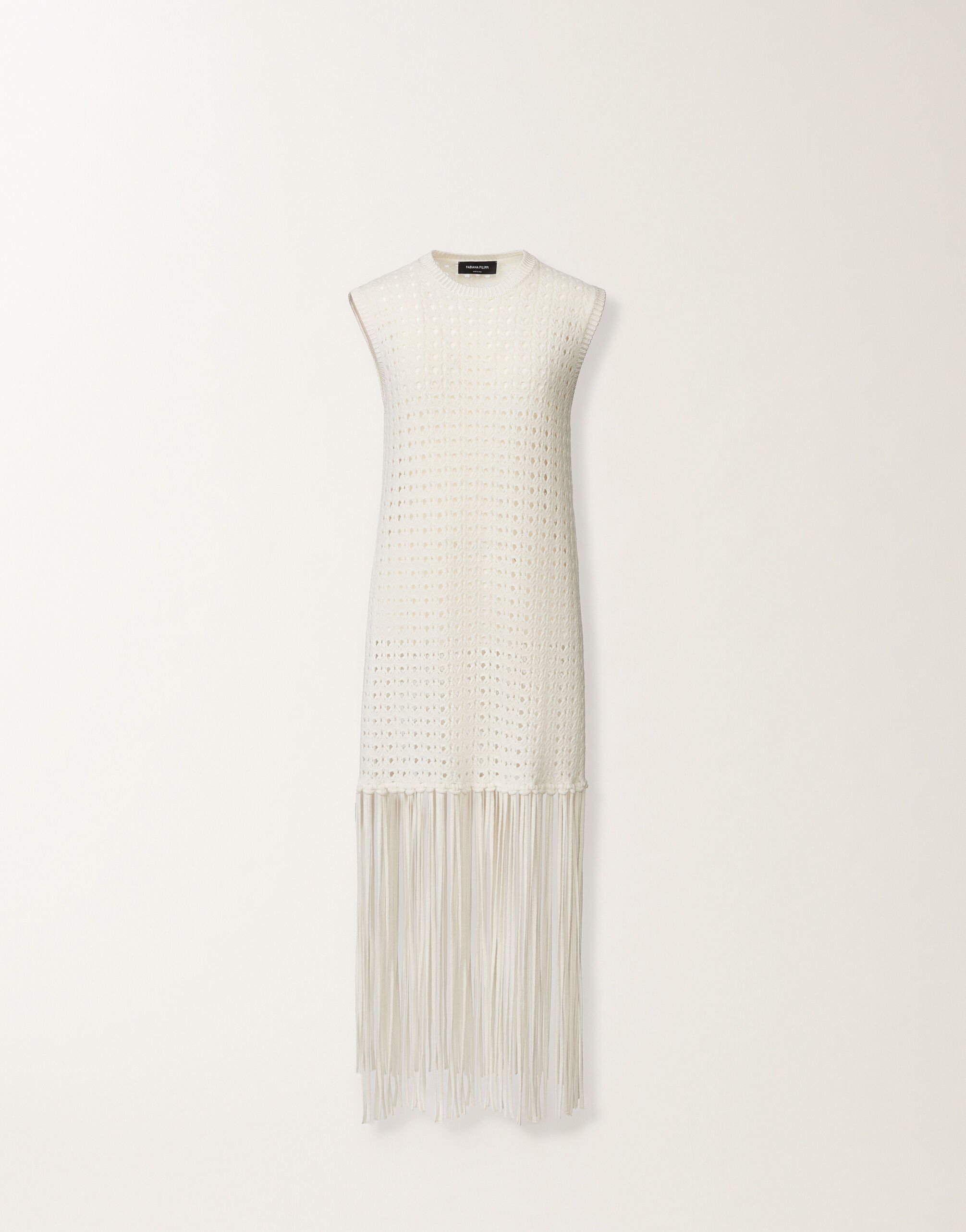 Fabiana Filippi Maglia in Platinum con frange, rafia BIANCO MAD215F156L5050000