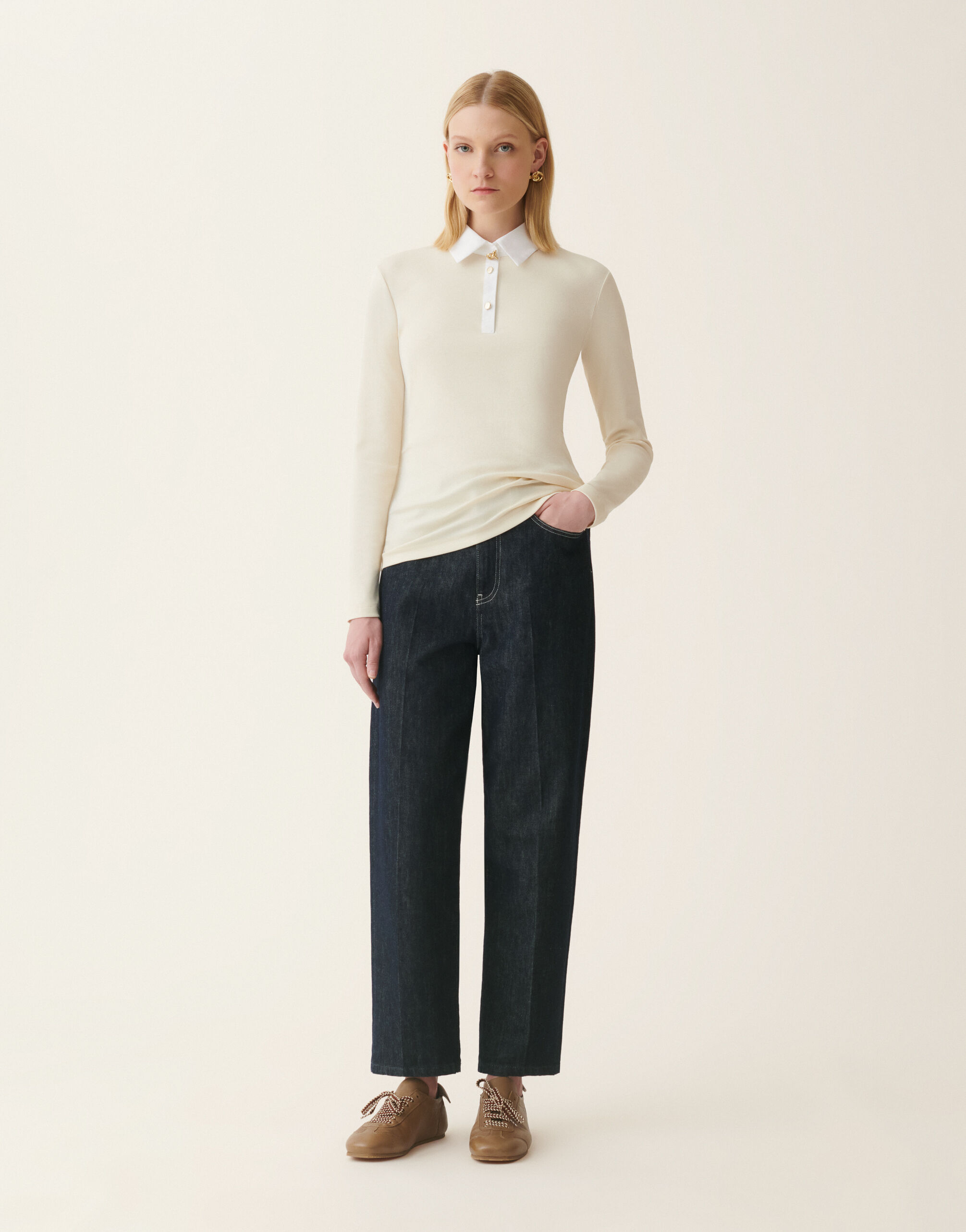 Ribbed cotton jersey long-sleeved T-shirt, butter Fabiana Filippi Ribbed cotton jersey long-sleeved T-shirt, butter Butter JED226F552M4560000