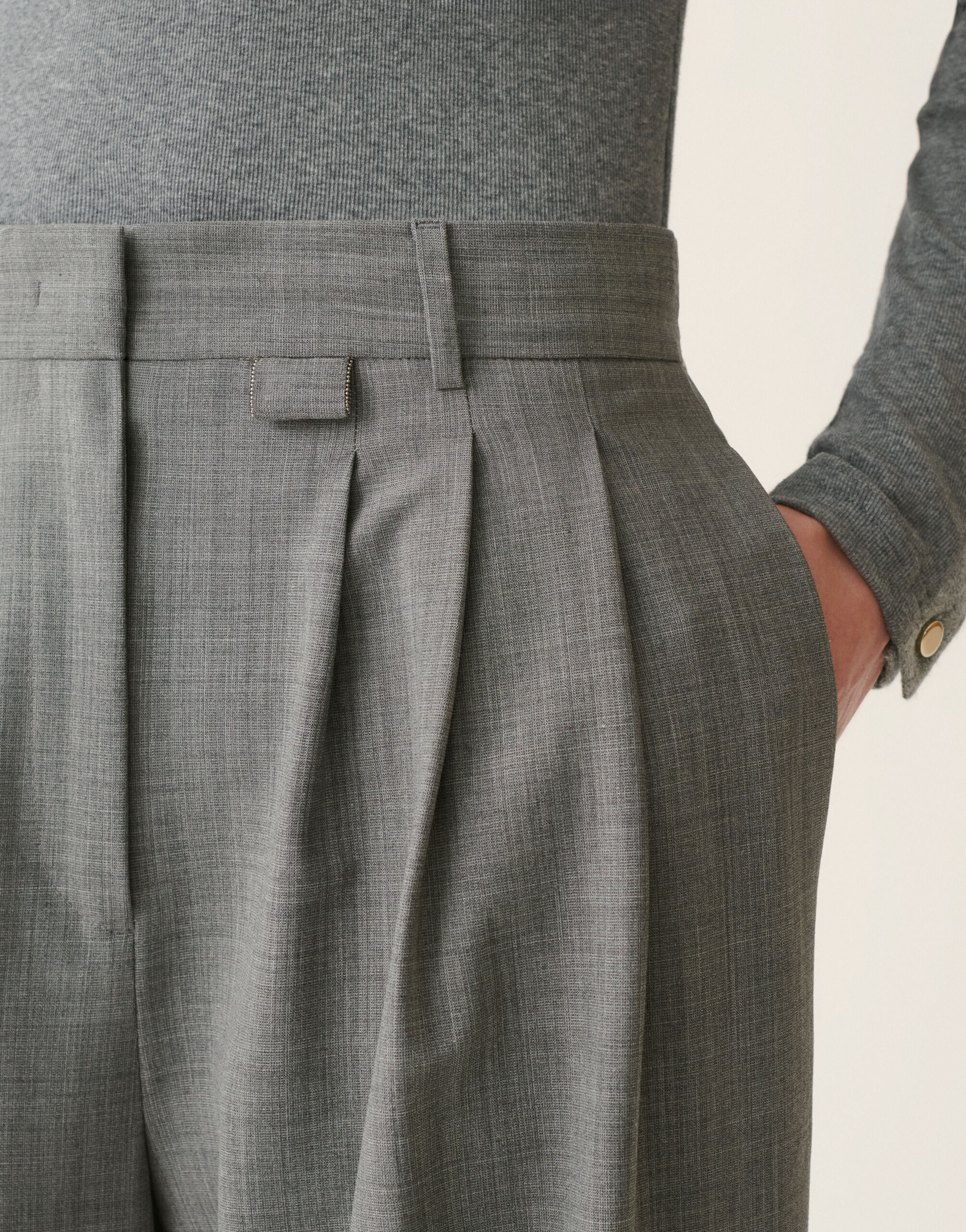 Cool wool trousers with triple pleats, melange stone Fabiana Filippi Cool wool trousers with triple pleats, melange stone Melange stone PAD226F718M3860000