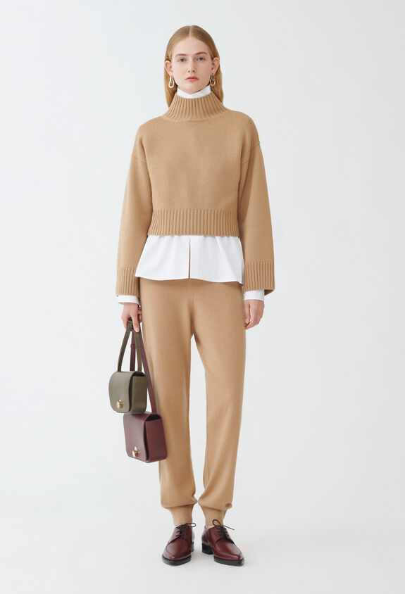 Fabiana Filippi MERINO WOOL CROPPED TURTLE NECK SWEATER BROWN MAD224F077D4620000