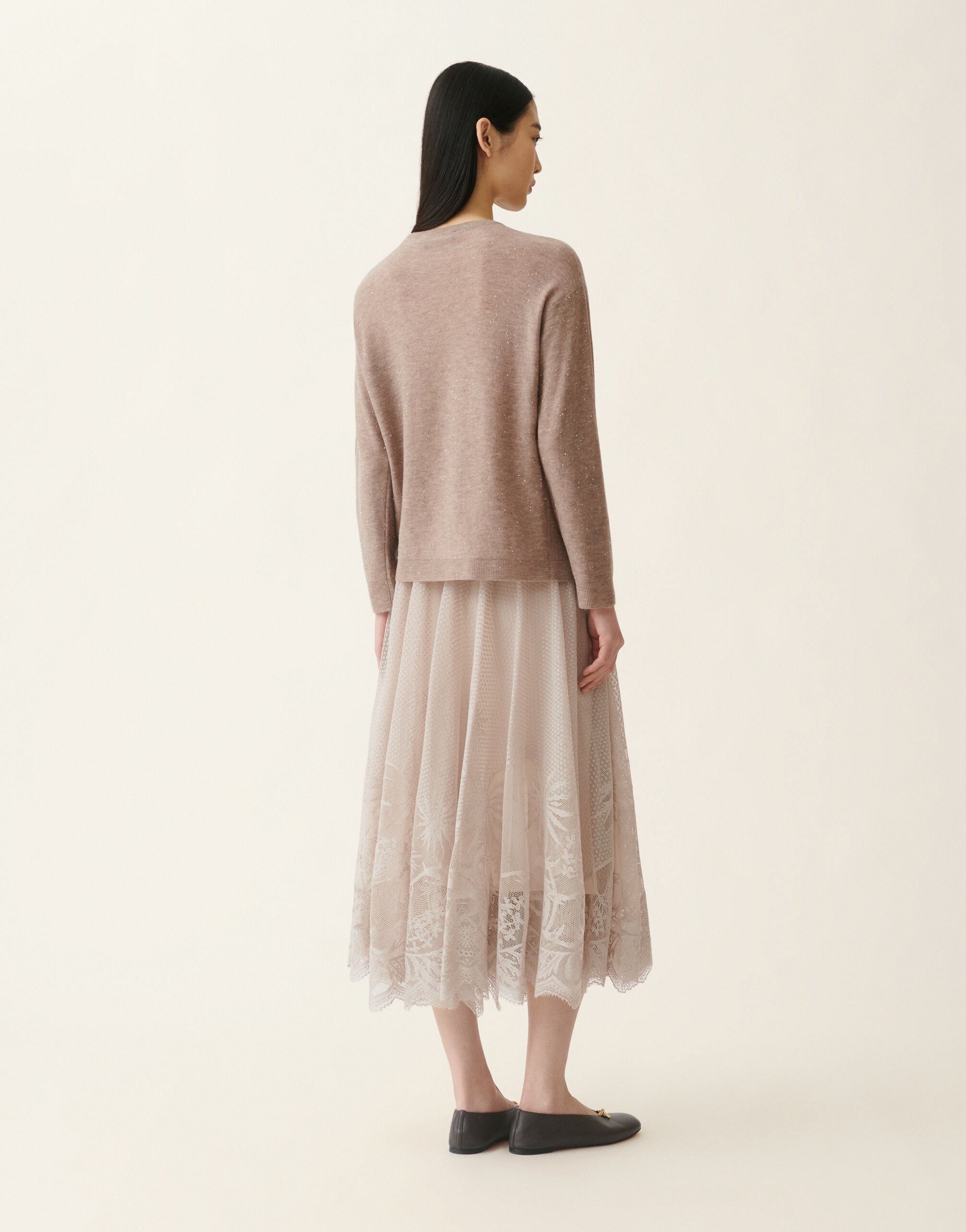 Pullover aus Wolle mit Pailletten, mocha Fabiana Filippi Pullover aus Wolle mit Pailletten, mocha Mocha MAD216F102D7220000