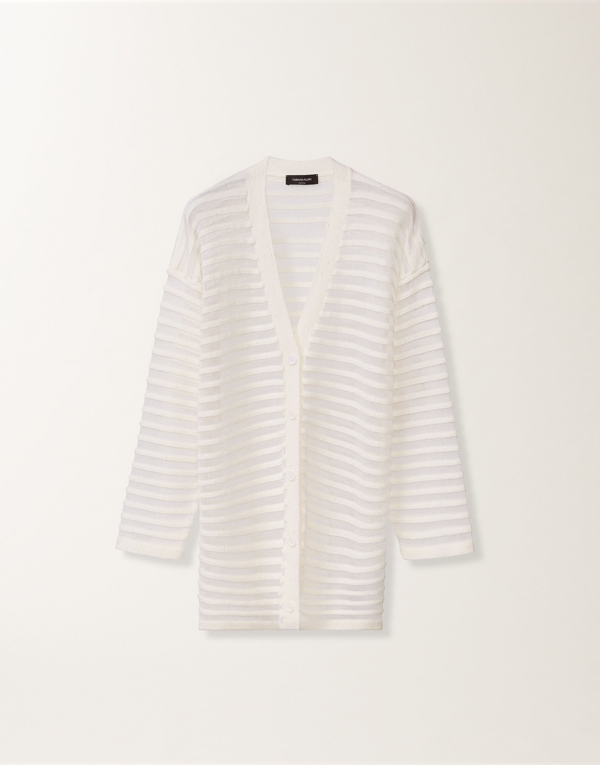 Fabiana Filippi White cotton and linen cardigan with sequins White MAD266F100L7680000