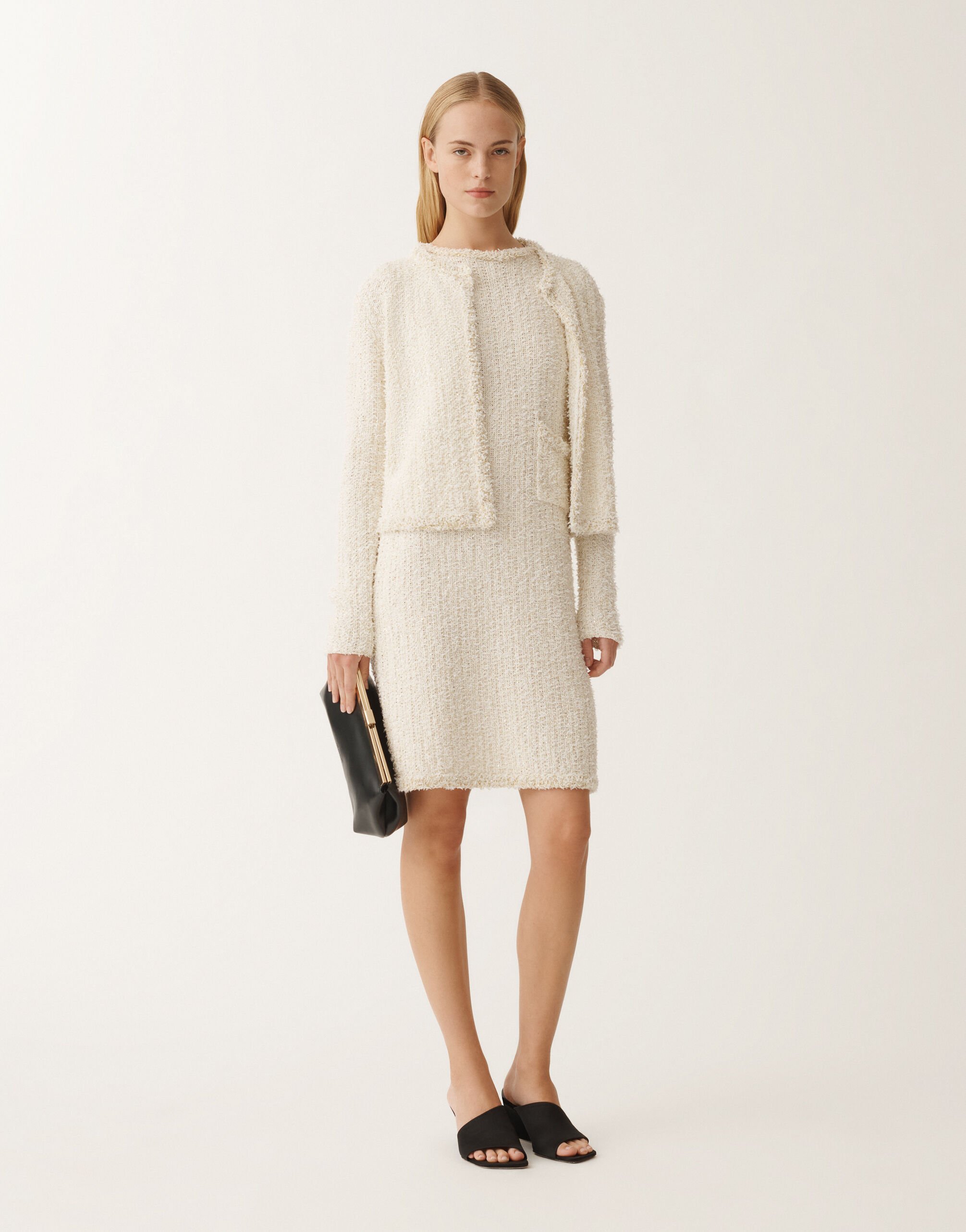 Fabiana Filippi Jacke mit Tweed-Effekt, weiß und zitronengelb WEISS MAD265F139L1670000