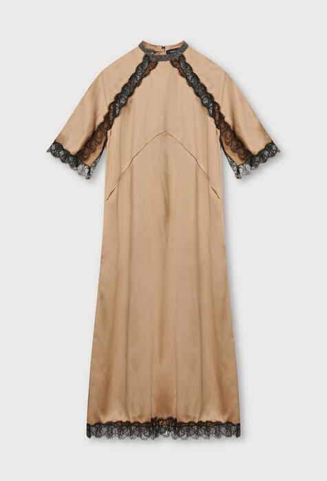 Fabiana Filippi Satin and lace midi dress, camel PAD223F633H7690000