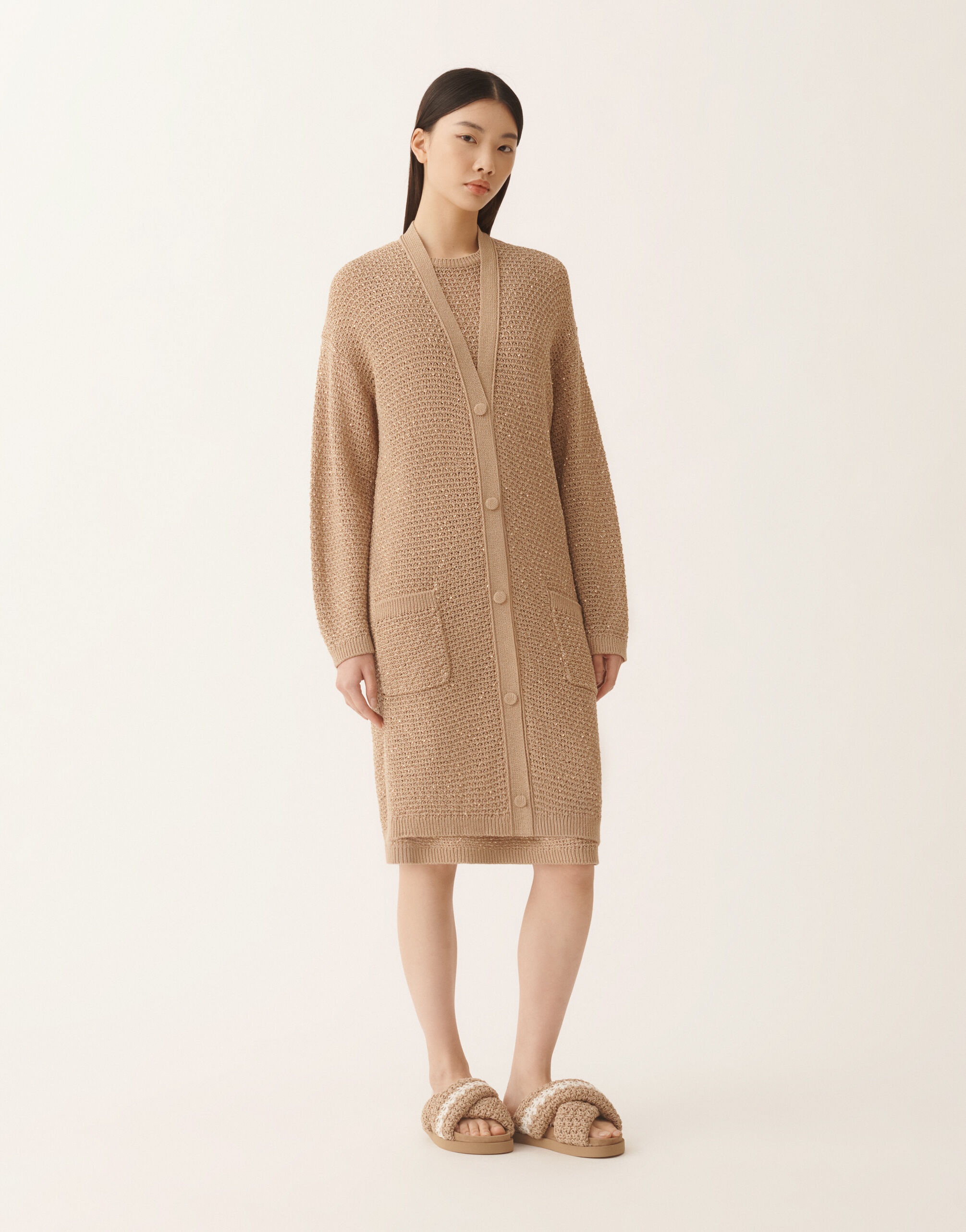 Fabiana Filippi Cotton tape cardigan with sequins, maple ACER MAD276F532M1200000