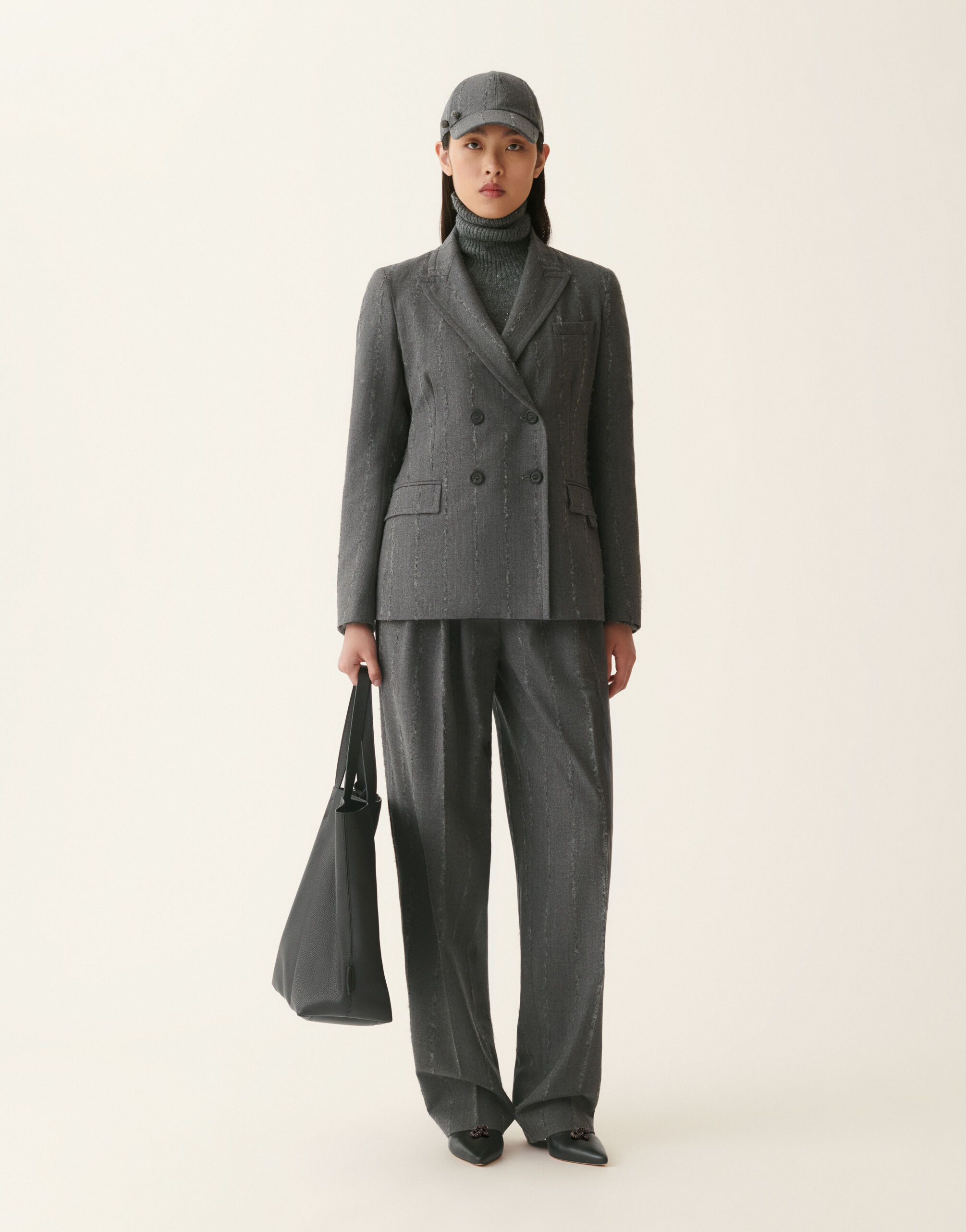Fabiana Filippi Double-breasted pinstriped flannel jacket, charcoal Charcoal GCD226F177M4130000
