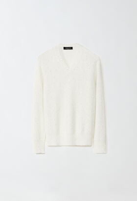 Fabiana Filippi SEQUIN V NECK SLIM FIT SWEATER WHITE CTD224F712D7520000