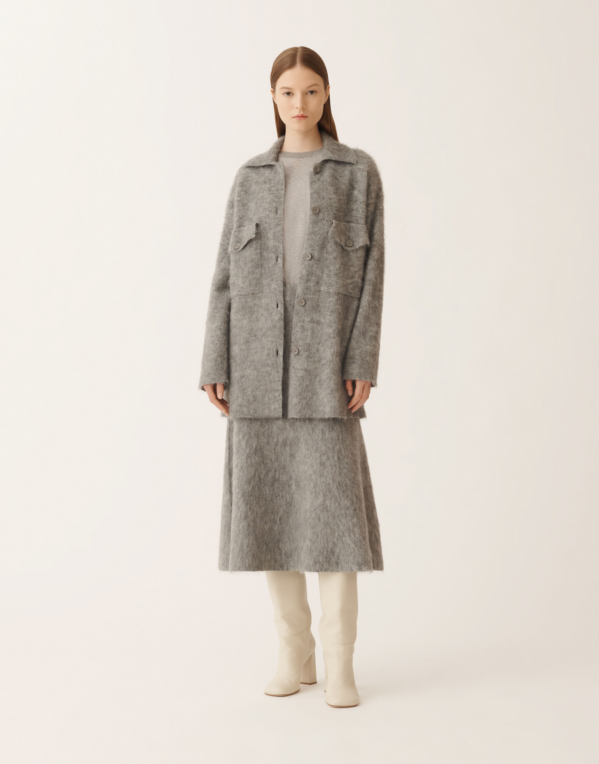 Fabiana Filippi Shirt in brushed merino and mohair, rock Grey MAD225F543L6200000